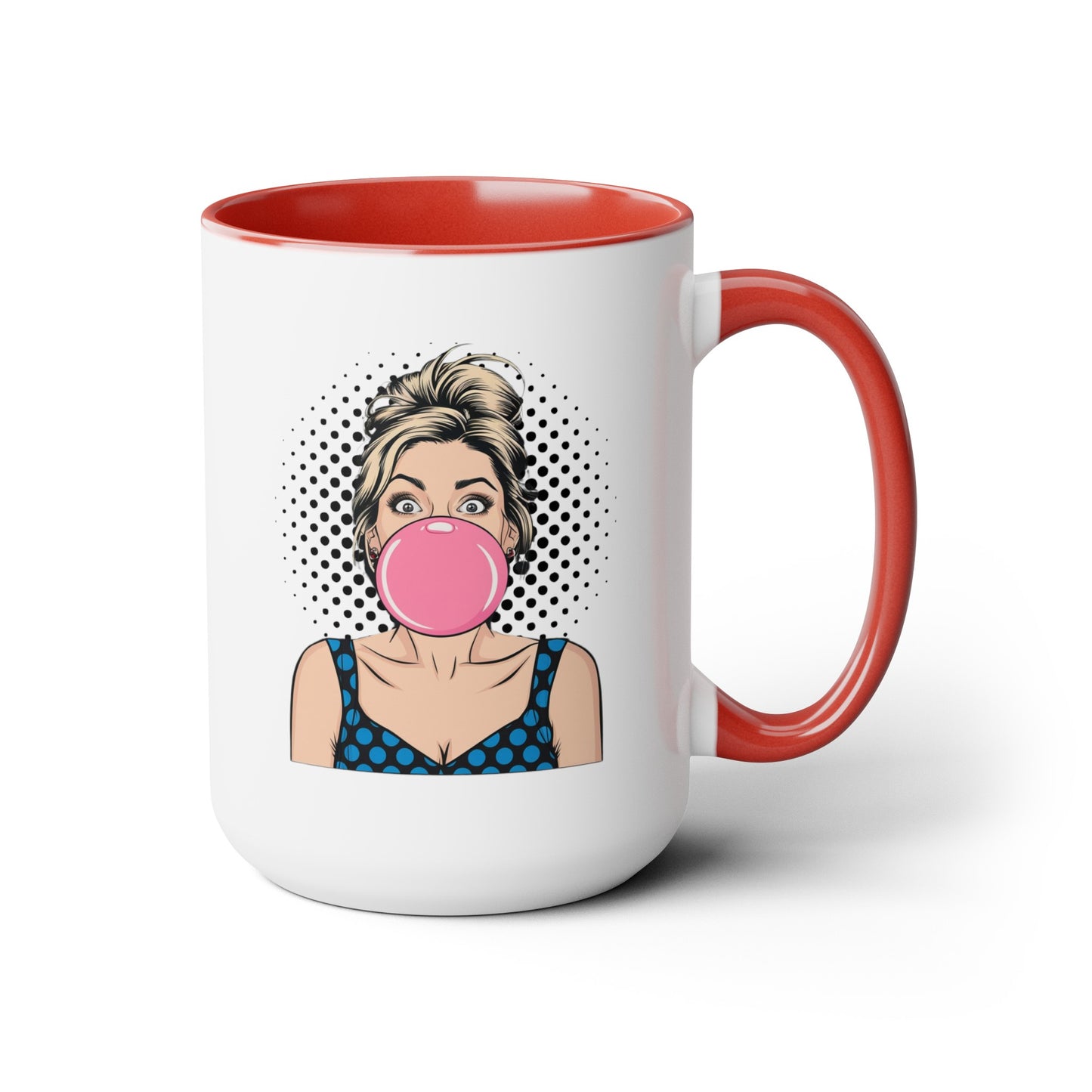 Sexy PopArt Girl with Large Bubble Gum Bubble 15oz Coffee Mug