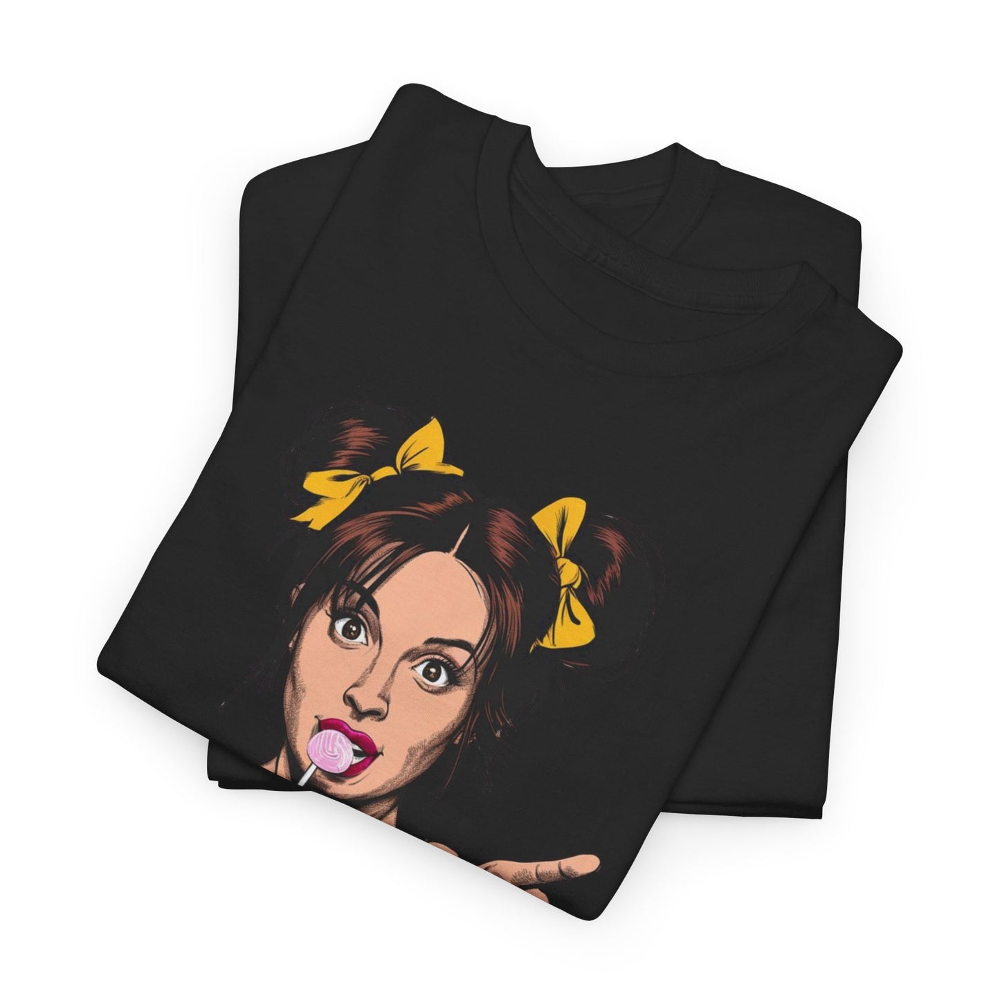 Sexy PopArt Girl with pigtails and Sucker Unisex heavy cotton Tshirt