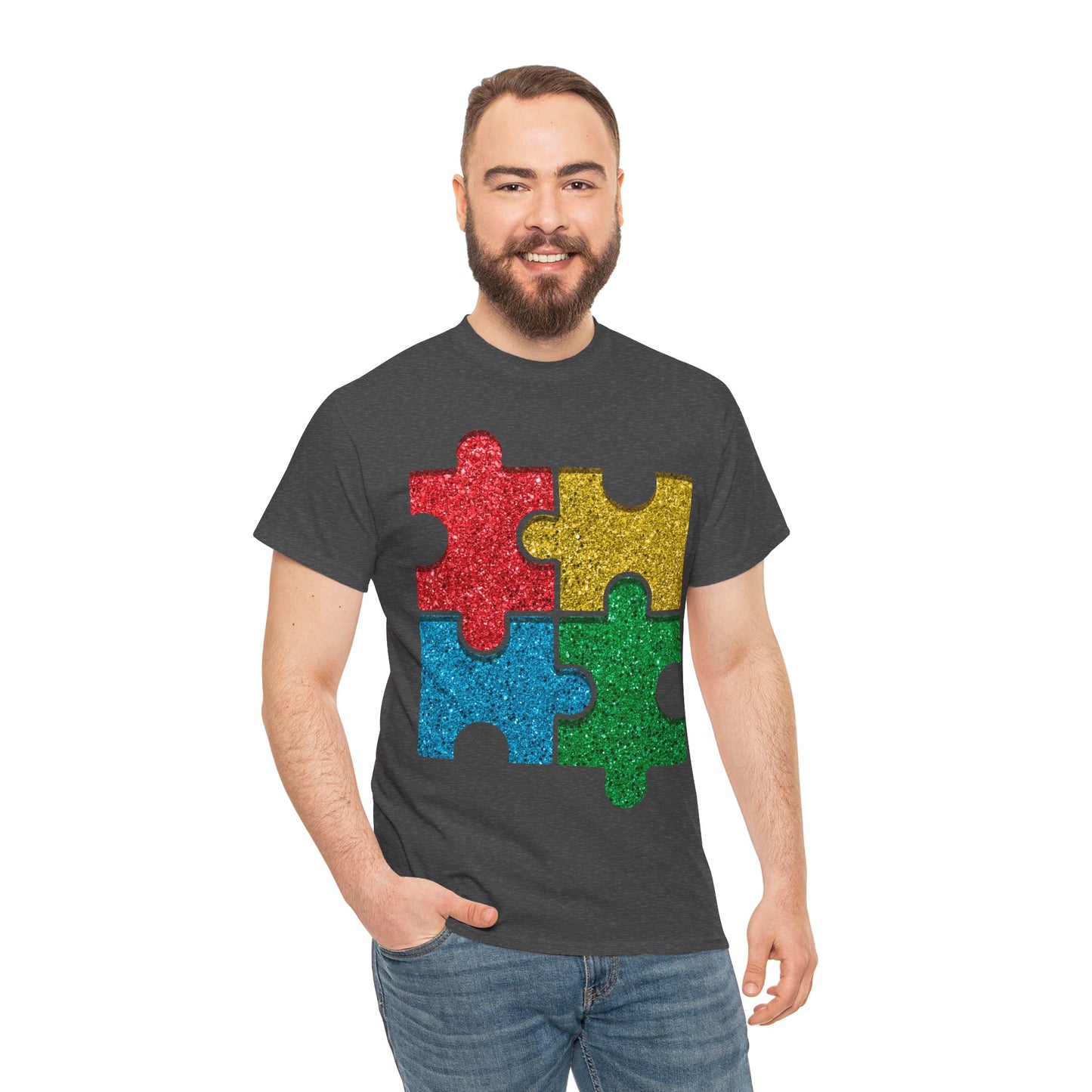Autism Puzzle Pieces T-shirt Unisex Heavy Cotton