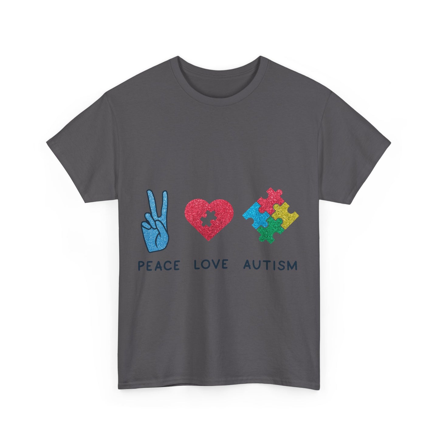 Autism Peace Love Autism T-shirt Unisex Heavy Cotton
