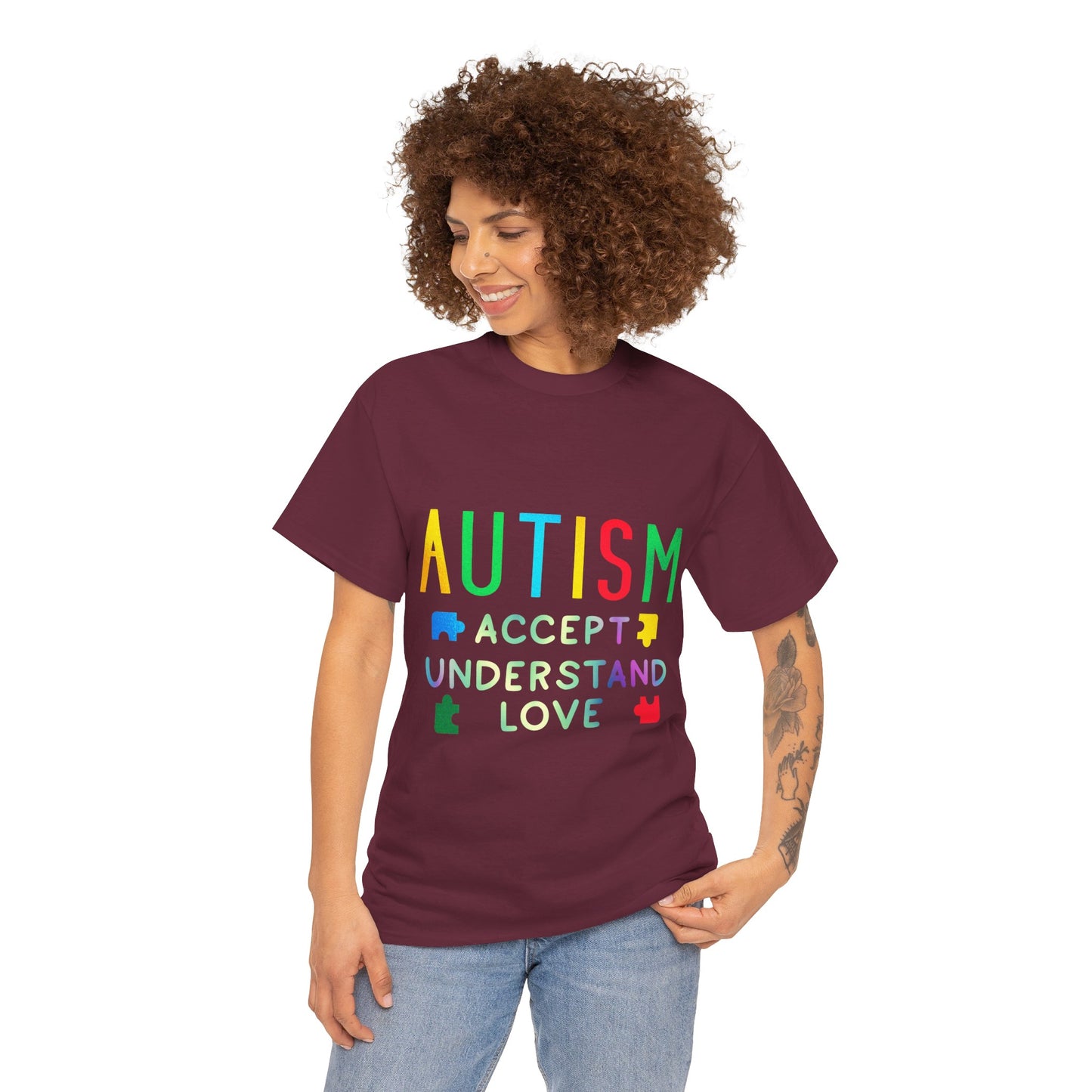 Autism ACCEPT UNDERSTAND LOVE T-shirt Unisex Heavy Cotton