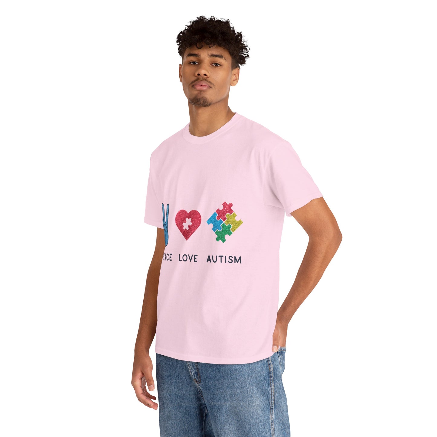 Autism Peace Love Autism T-shirt Unisex Heavy Cotton