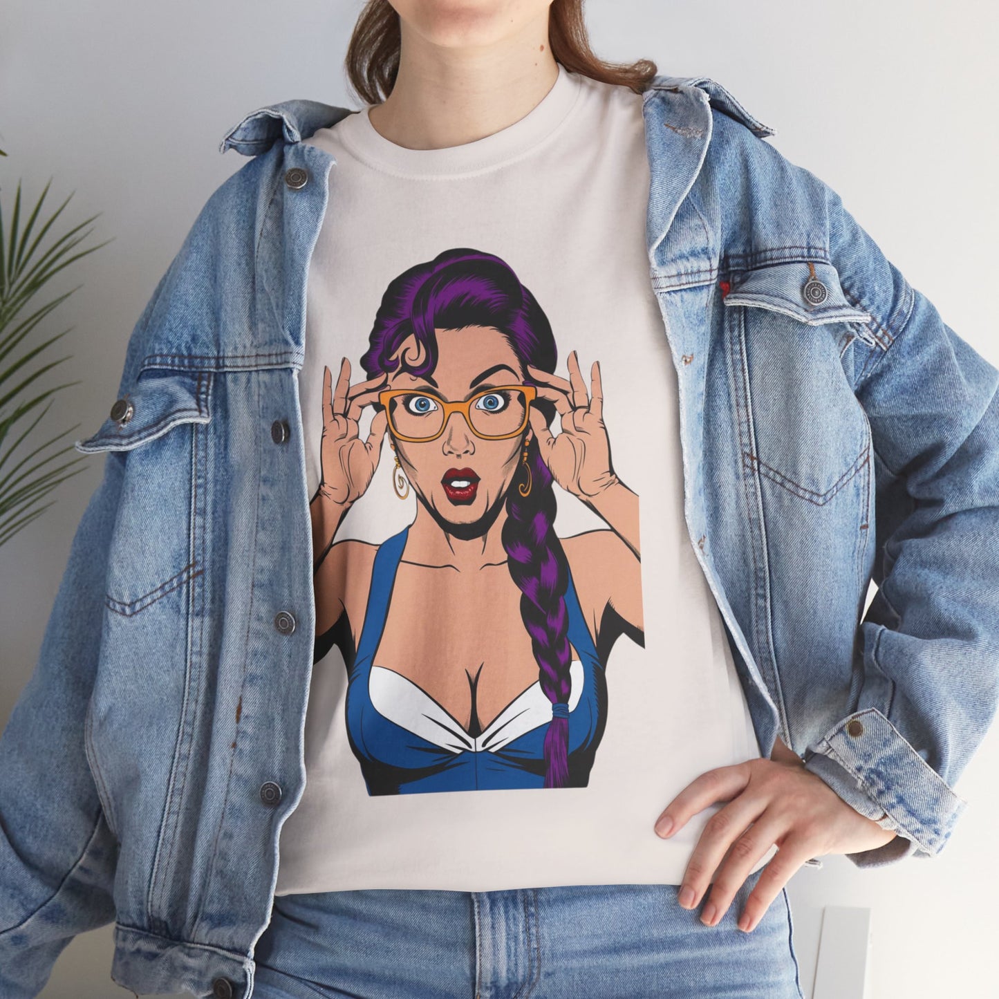Sexy PopArt Girl Glasses and Braids Tshirt unisex heavy cotton