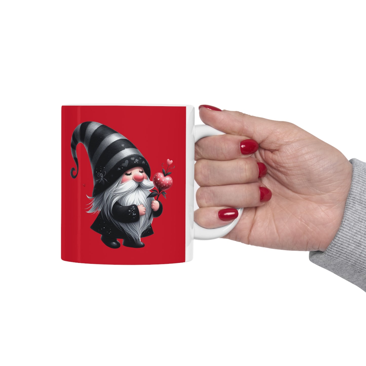 Black Valentine Gnome Ceramic Mug 11oz