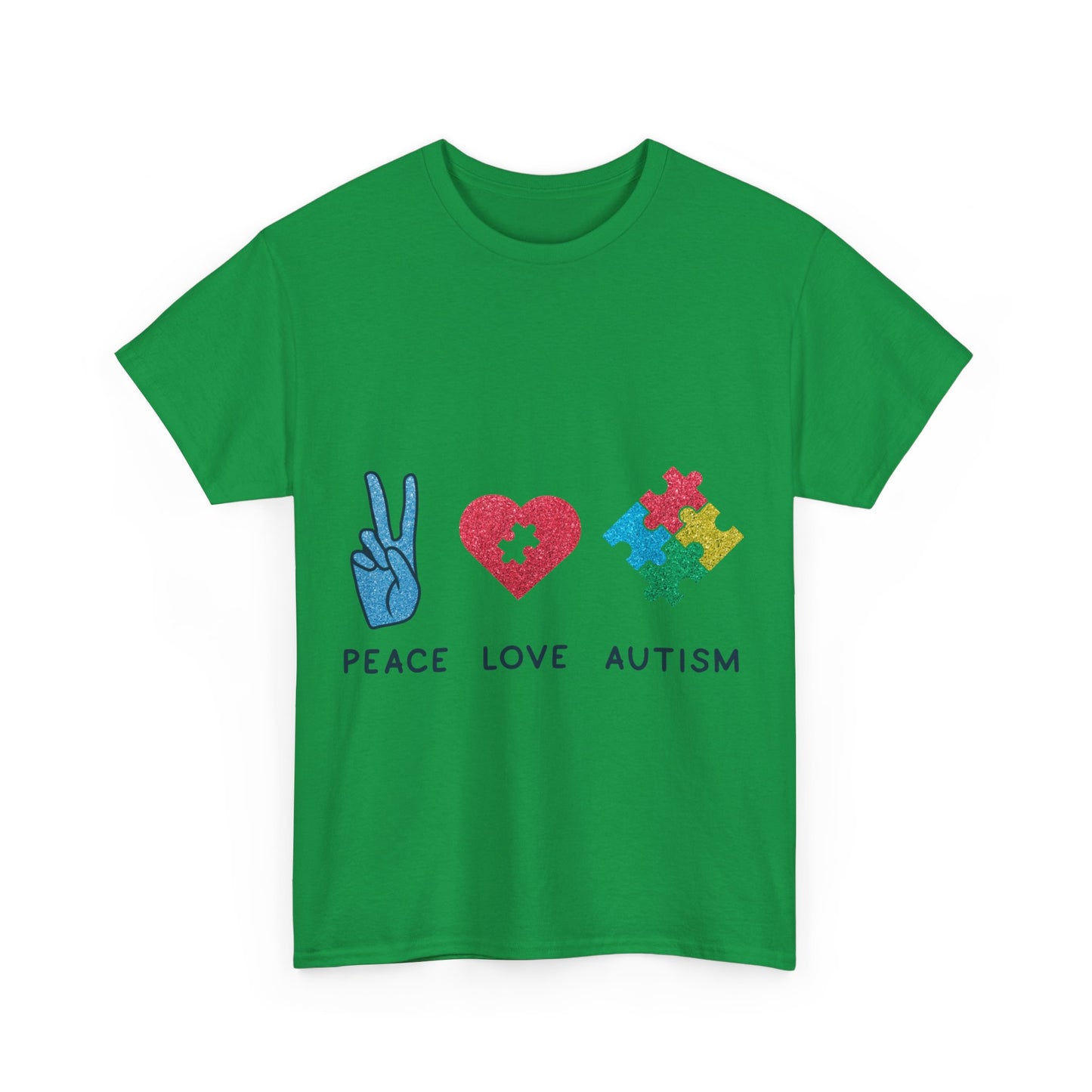 Autism Peace Love Autism T-shirt Unisex Heavy Cotton