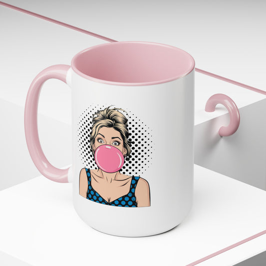 Sexy PopArt Girl with Large Bubble Gum Bubble 15oz Coffee Mug
