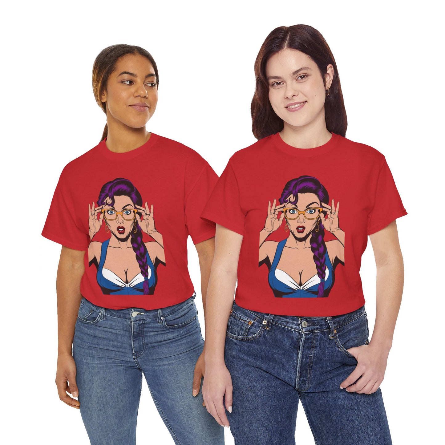 Sexy PopArt Girl Glasses and Braids Tshirt unisex heavy cotton