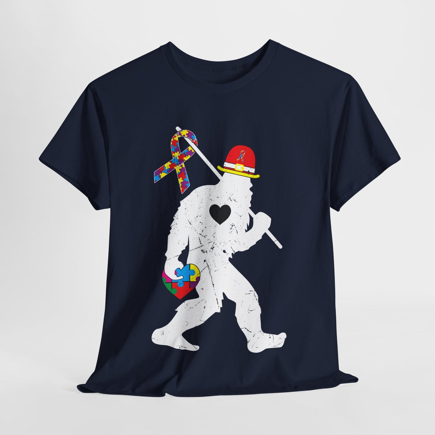 Bigfoot Heart Puzzle Piece Autism T shirt unisex heavy cotton T-shirt