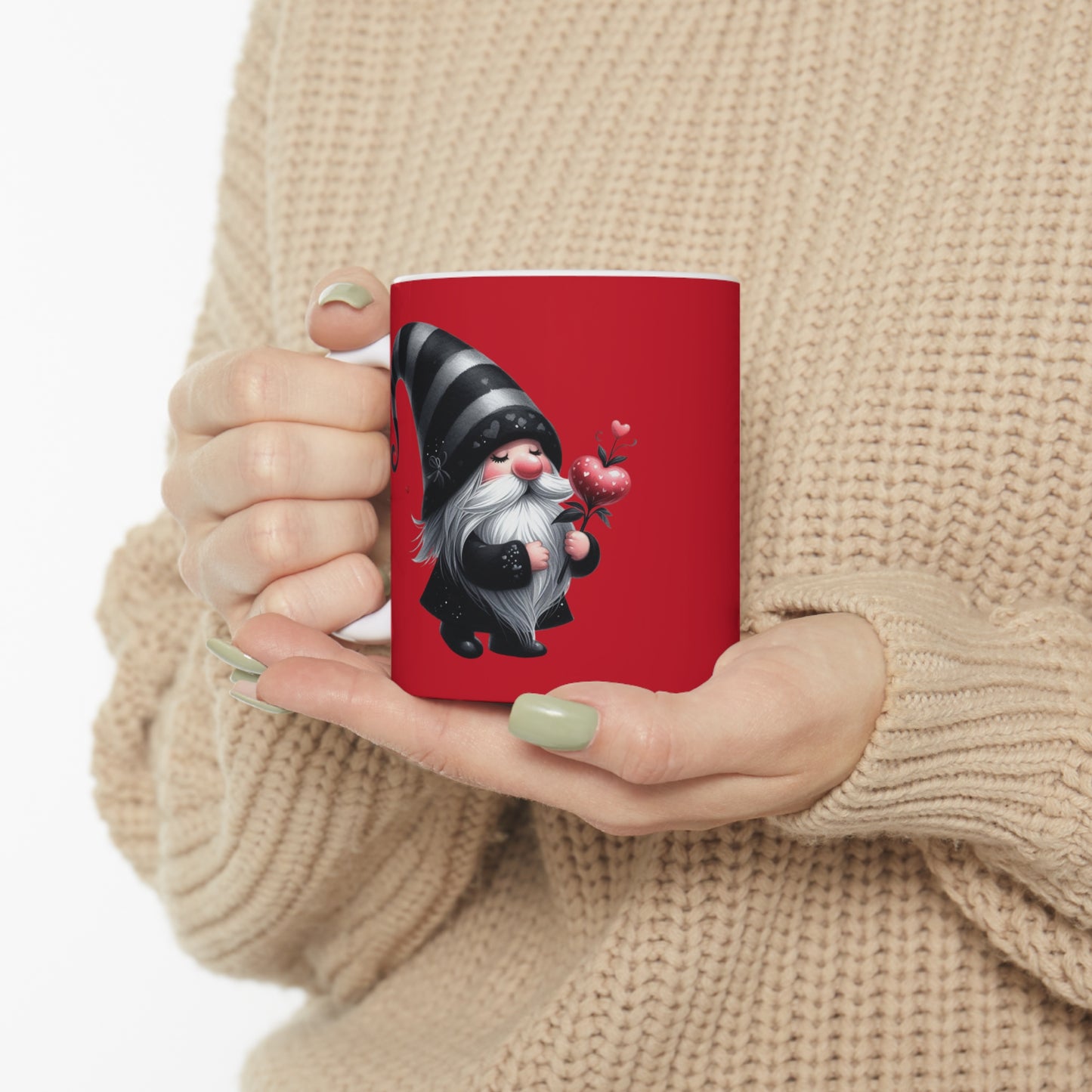 Black Valentine Gnome Ceramic Mug 11oz