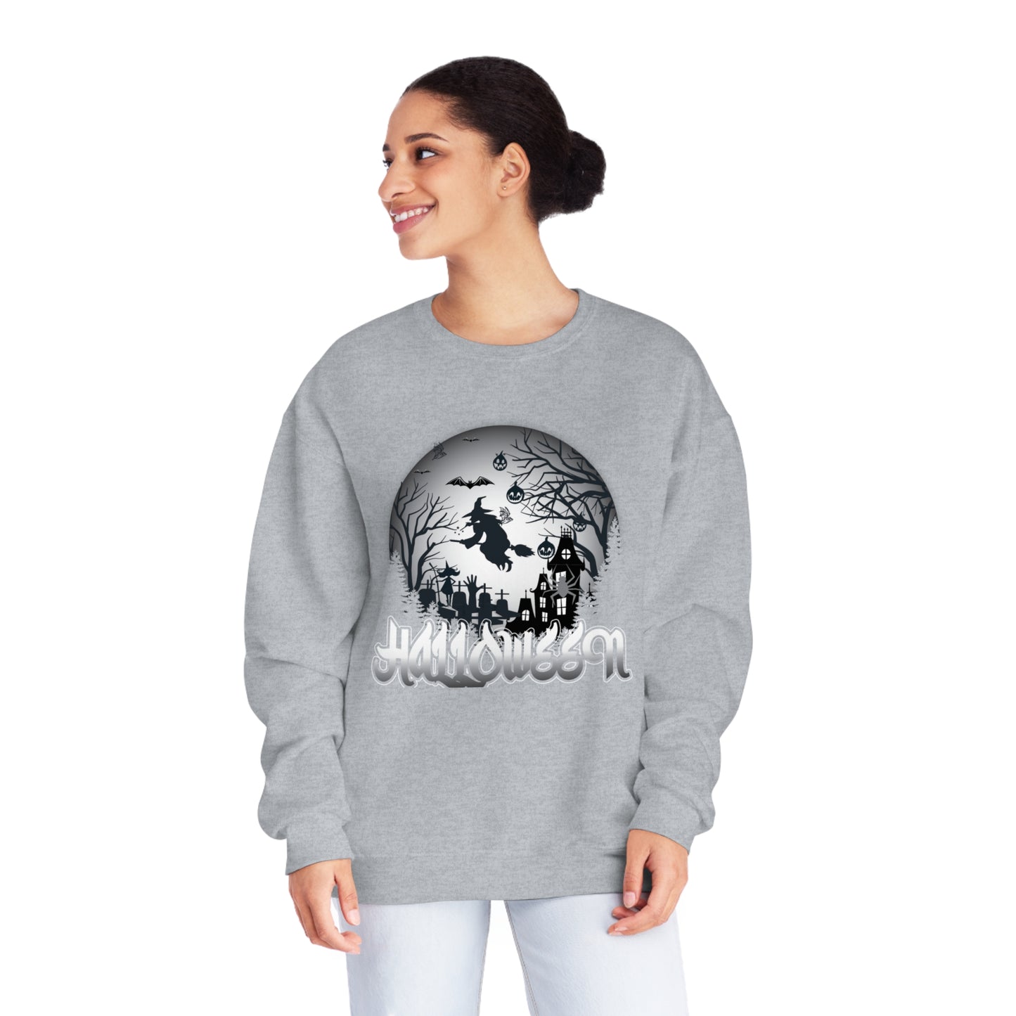 Halloween Globe Flying Witch Unisex NuBlend® Crewneck Sweatshirt