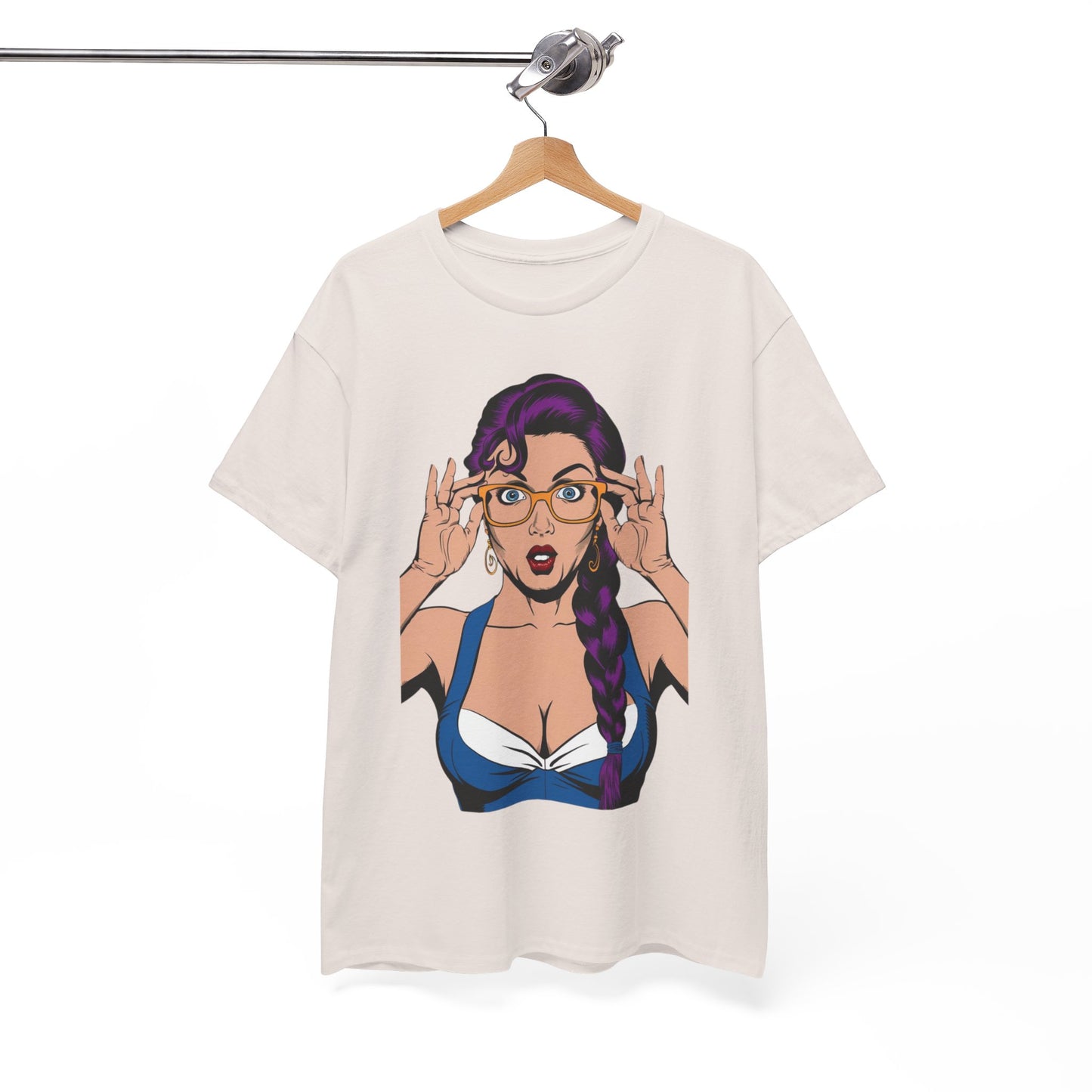 Sexy PopArt Girl Glasses and Braids Tshirt unisex heavy cotton