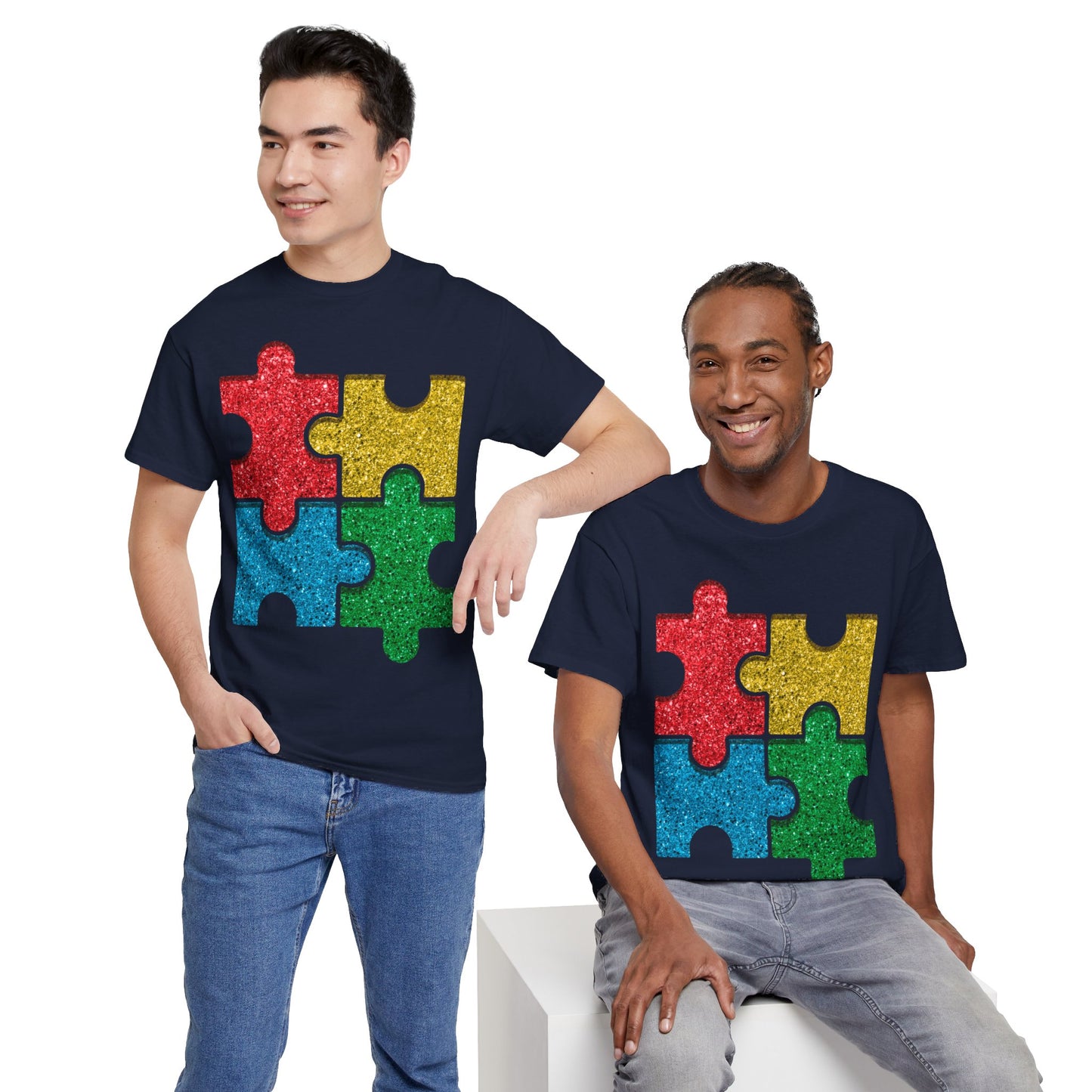 Autism Puzzle Pieces T-shirt Unisex Heavy Cotton