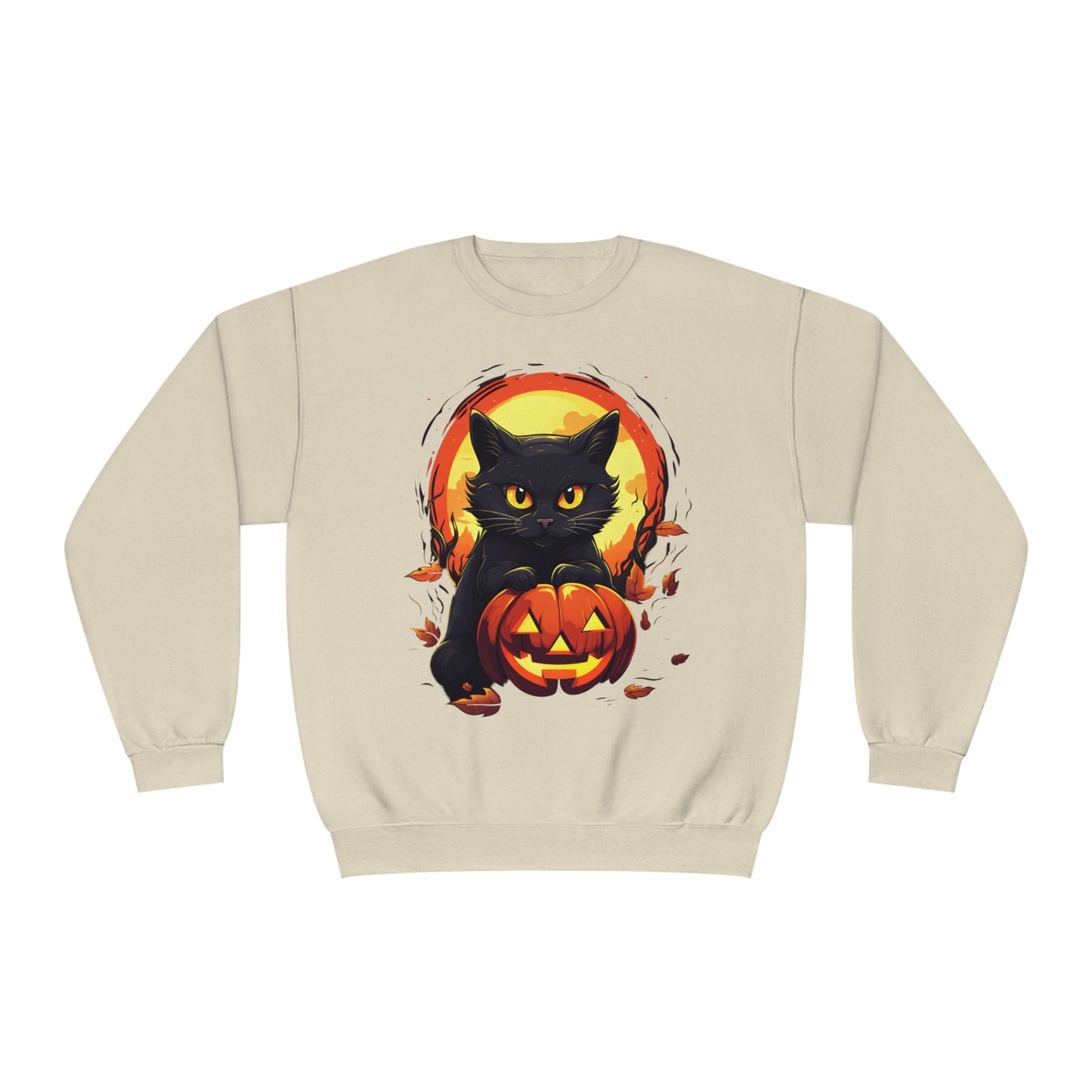 Halloween Cat Sweatshirt Unisex Funny Cat Jack-O-Lantern Graphic Shirt Gifts Spooky Long Sleeve Crewneck Shirt Tops