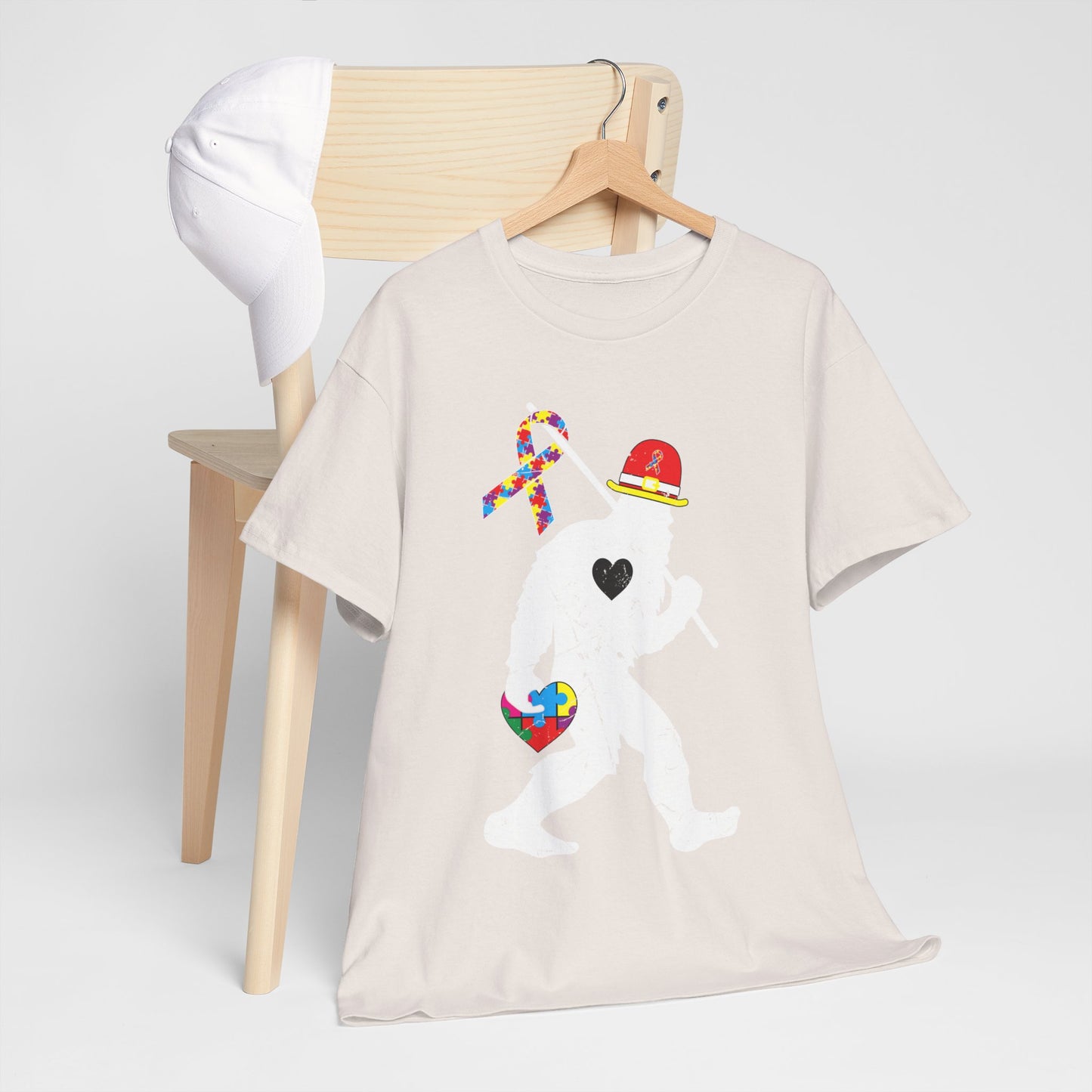 Bigfoot Heart Puzzle Piece Autism T shirt unisex heavy cotton T-shirt