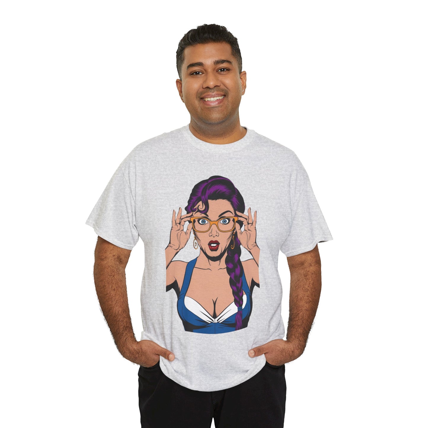 Sexy PopArt Girl Glasses and Braids Tshirt unisex heavy cotton