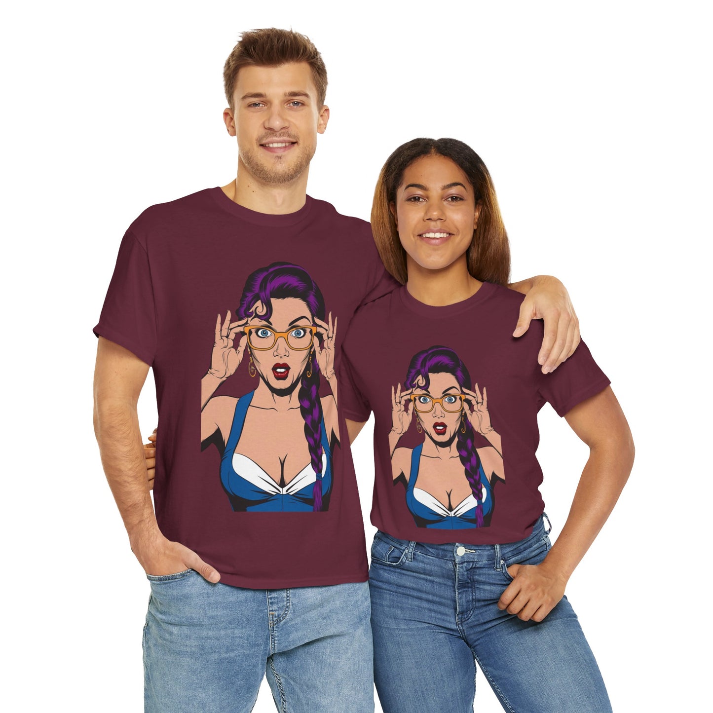 Sexy PopArt Girl Glasses and Braids Tshirt unisex heavy cotton