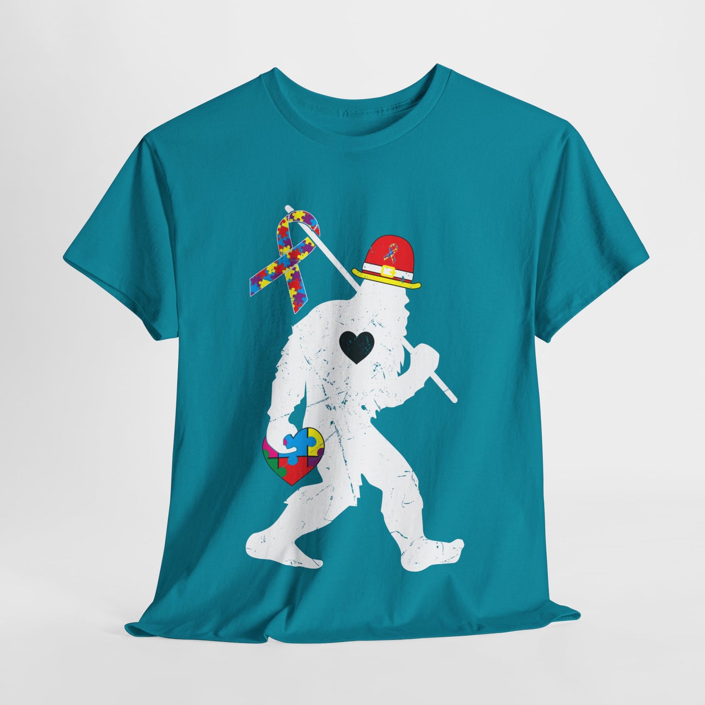 Bigfoot Heart Puzzle Piece Autism T shirt unisex heavy cotton T-shirt