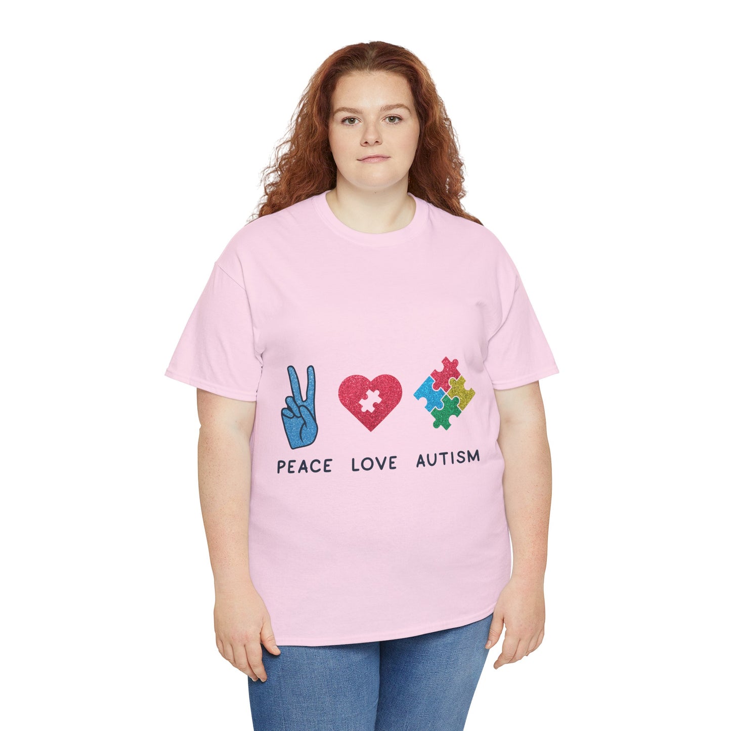 Autism Peace Love Autism T-shirt Unisex Heavy Cotton