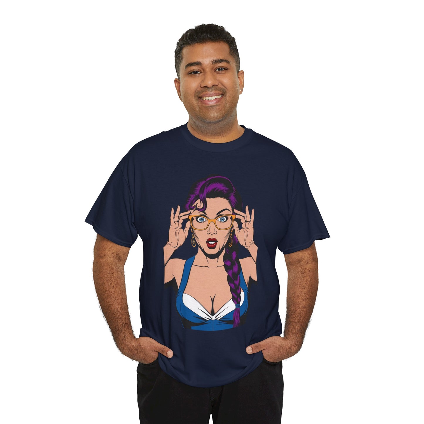 Sexy PopArt Girl Glasses and Braids Tshirt unisex heavy cotton