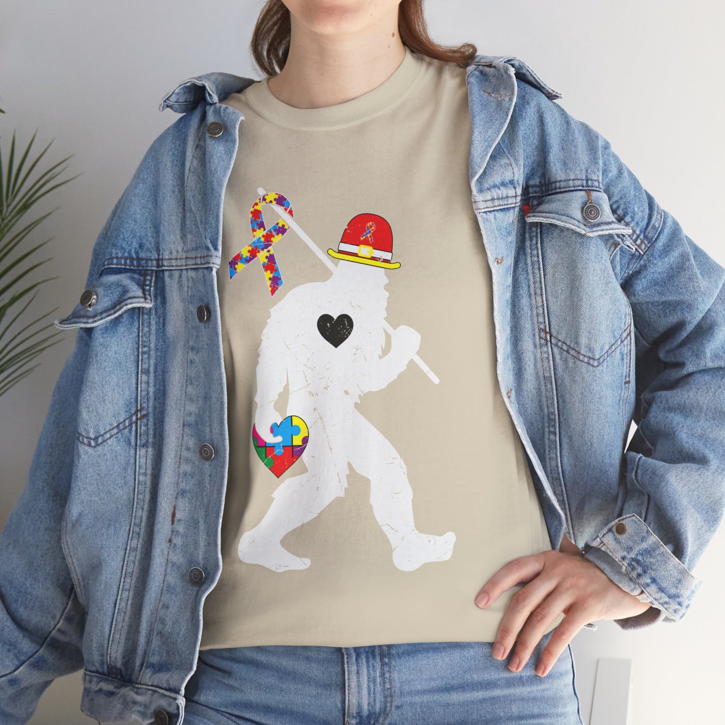 Bigfoot Heart Puzzle Piece Autism T shirt unisex heavy cotton T-shirt