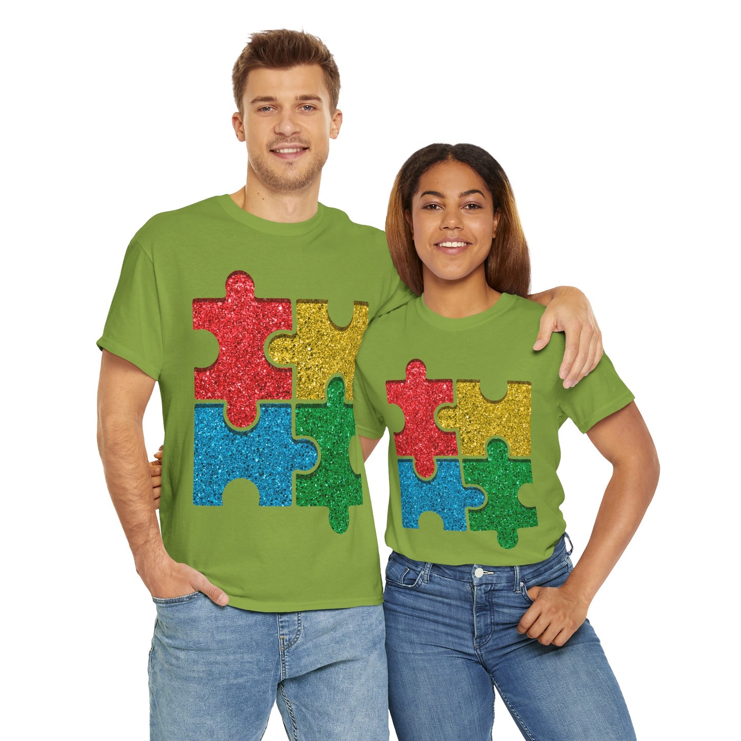 Autism Puzzle Pieces T-shirt Unisex Heavy Cotton