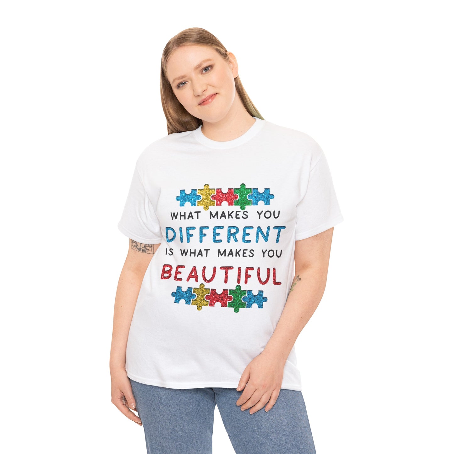 Autism WHAT MAKES YOU DIFFERENT IS WHAT MAKES YOU BEAUTIFUL T-shirt Unisex Heavy Cotton