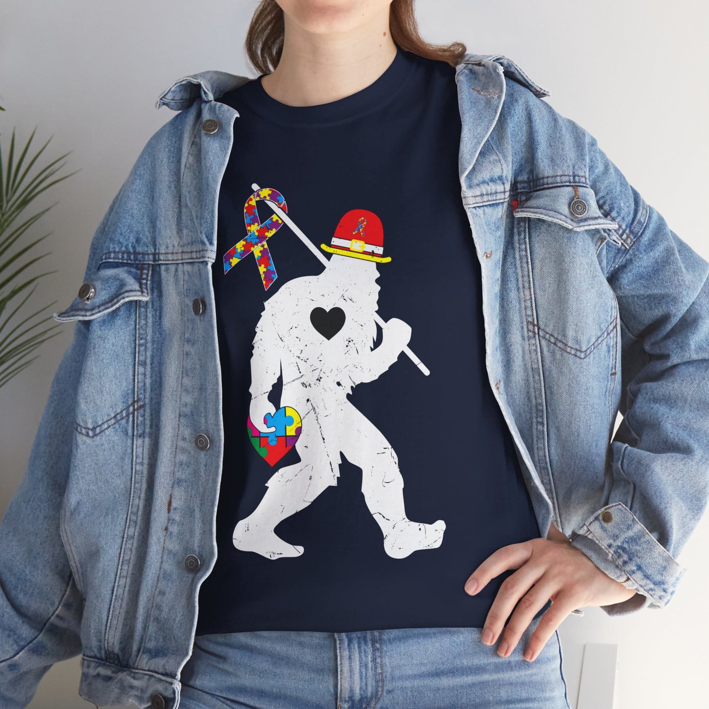 Bigfoot Heart Puzzle Piece Autism T shirt unisex heavy cotton T-shirt