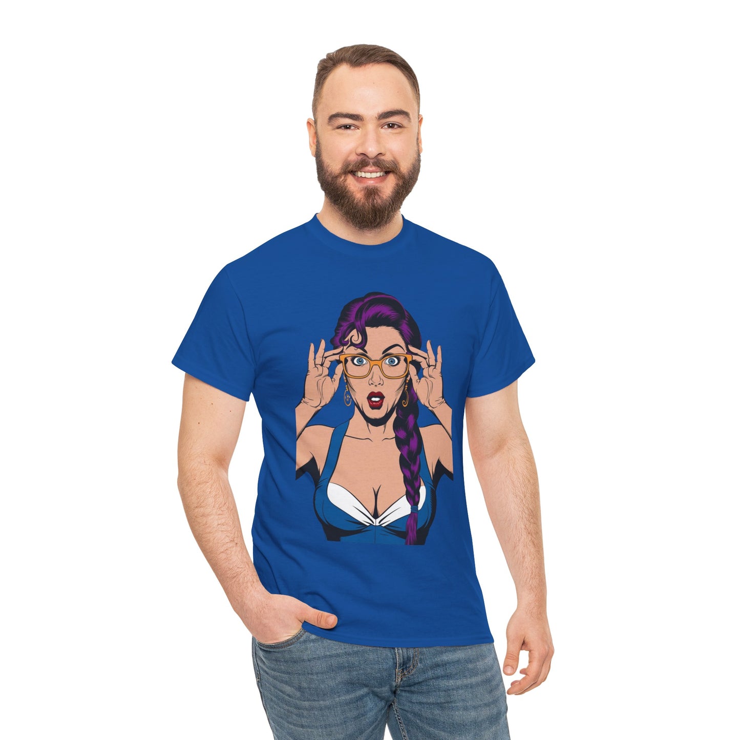 Sexy PopArt Girl Glasses and Braids Tshirt unisex heavy cotton