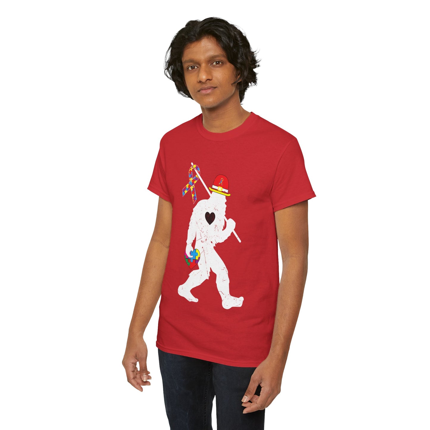 Bigfoot Heart Puzzle Piece Autism T shirt unisex heavy cotton T-shirt