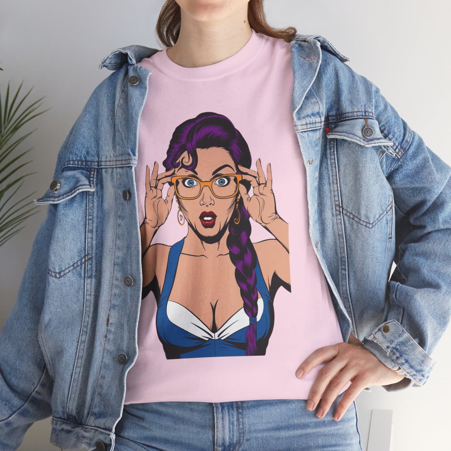Sexy PopArt Girl Glasses and Braids Tshirt unisex heavy cotton