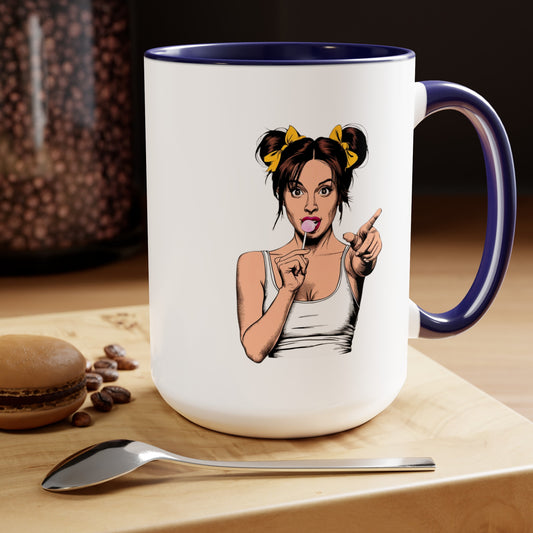 Sexy PopArt Girl with Sucker and Pigtails 15oz Coffee Mug