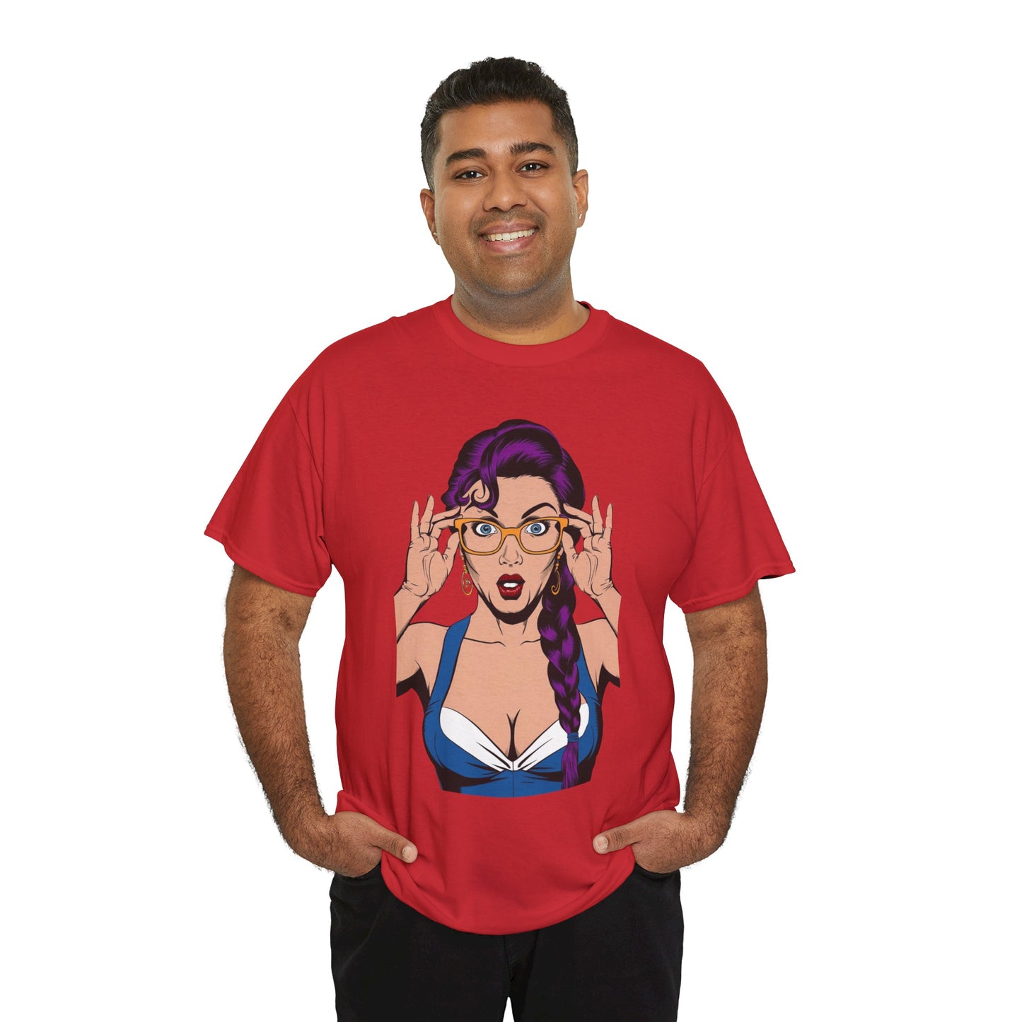 Sexy PopArt Girl Glasses and Braids Tshirt unisex heavy cotton