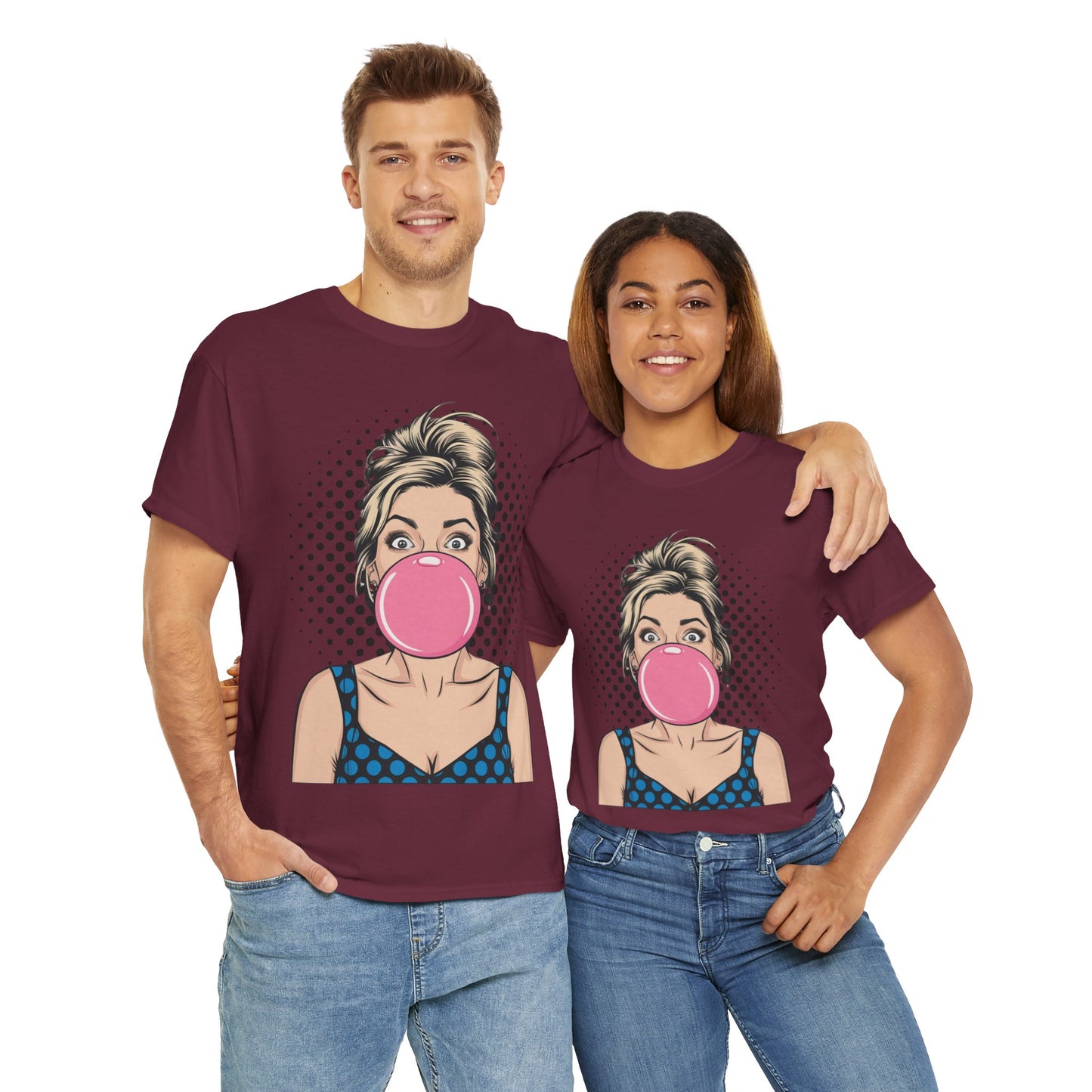 PopArt Girl Bubble Gum Bubble Tshirt unisex heavy cotton