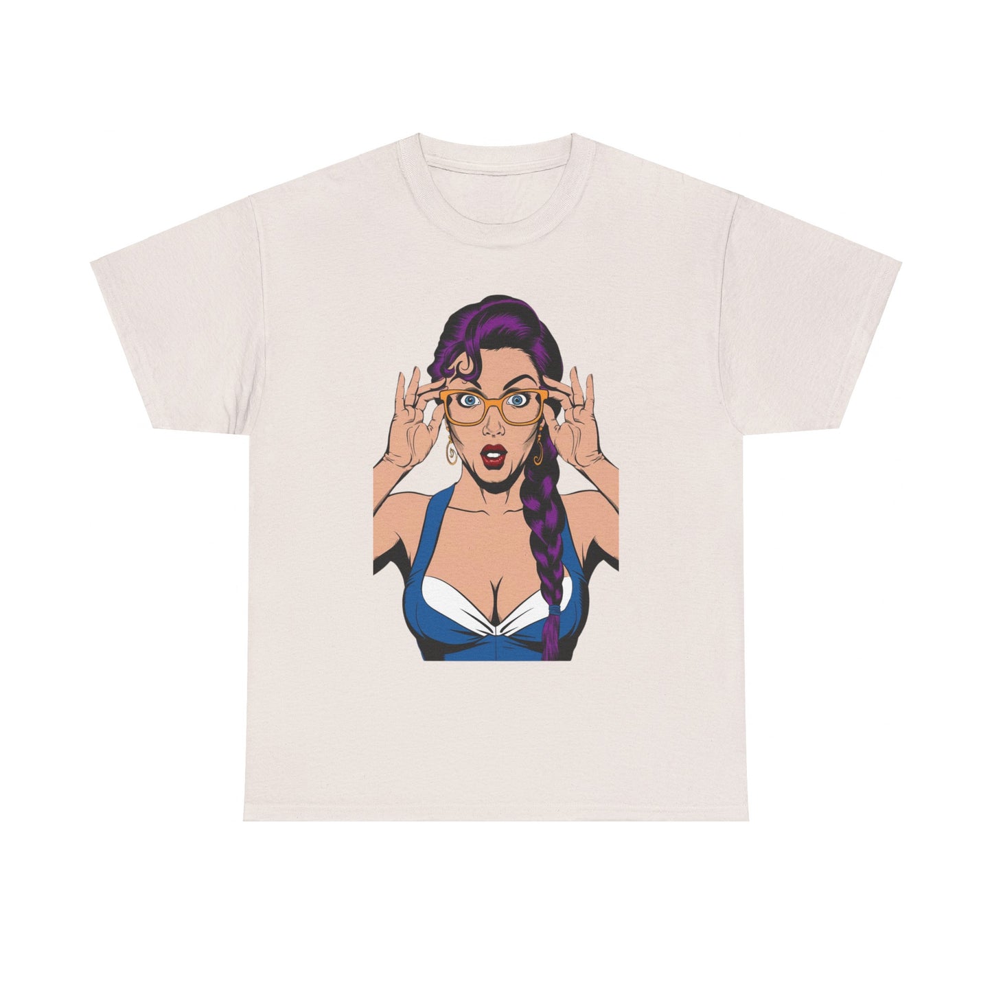 Sexy PopArt Girl Glasses and Braids Tshirt unisex heavy cotton