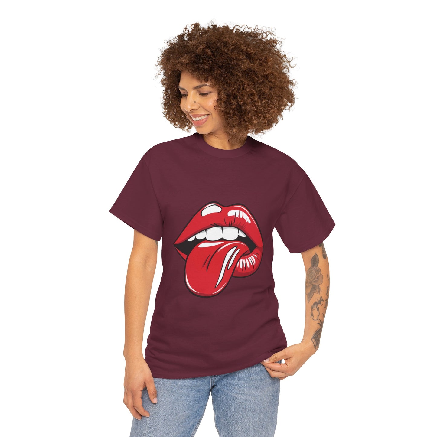 Sexy Retro PopArt Red Lips and Tounge Unisex heavy cotton Tshirt