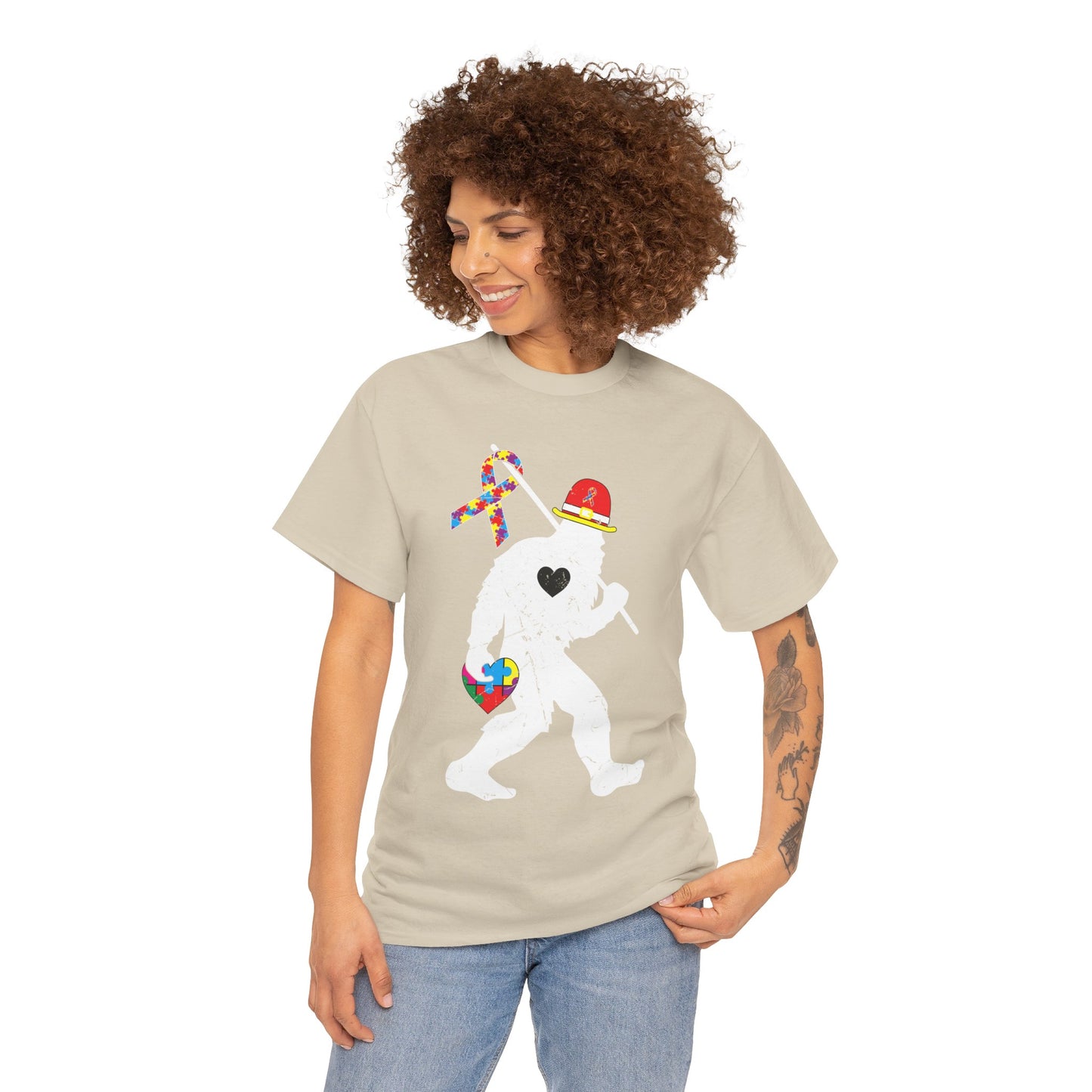 Bigfoot Heart Puzzle Piece Autism T shirt unisex heavy cotton T-shirt