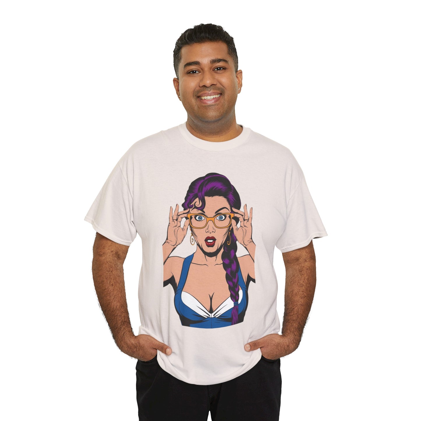 Sexy PopArt Girl Glasses and Braids Tshirt unisex heavy cotton