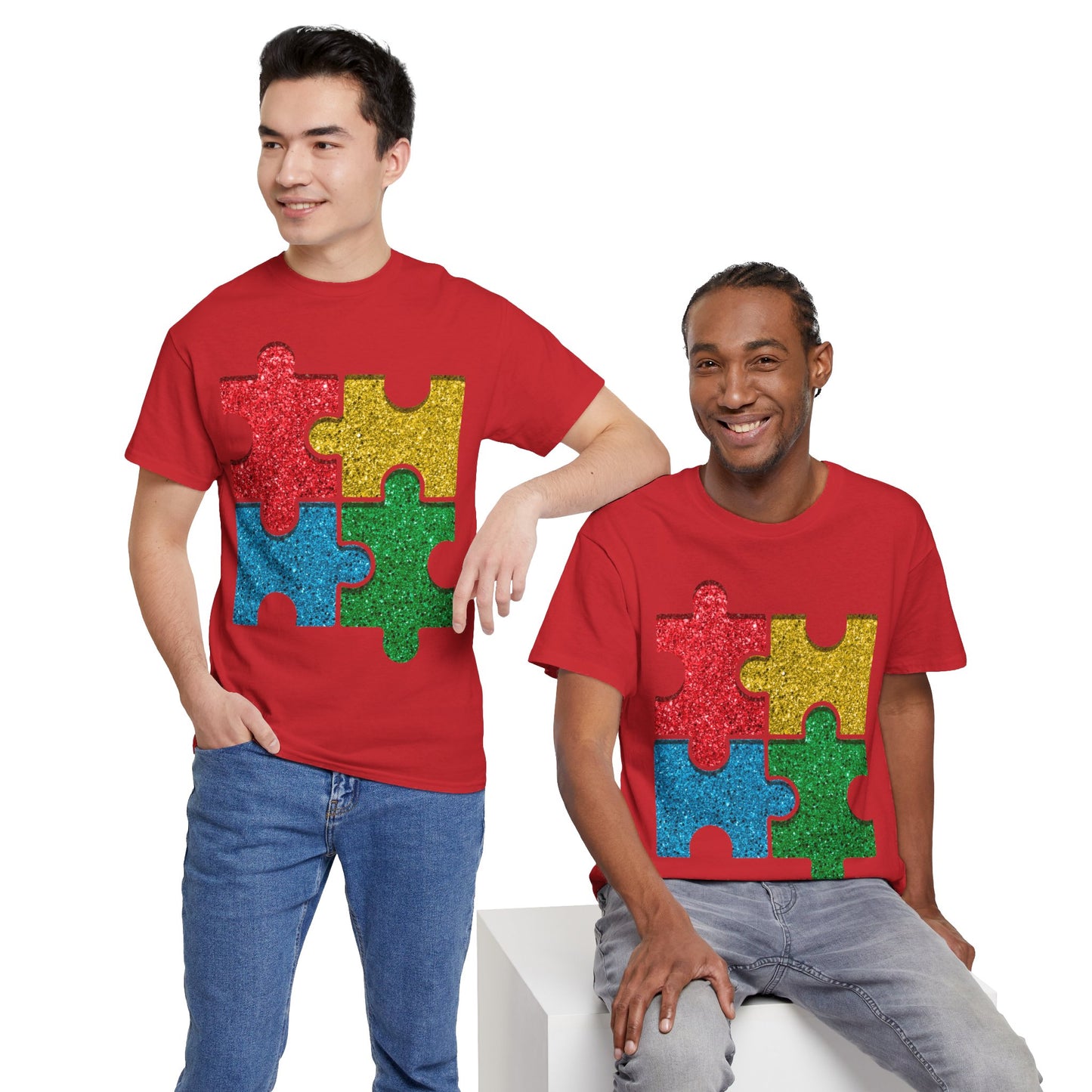 Autism Puzzle Pieces T-shirt Unisex Heavy Cotton