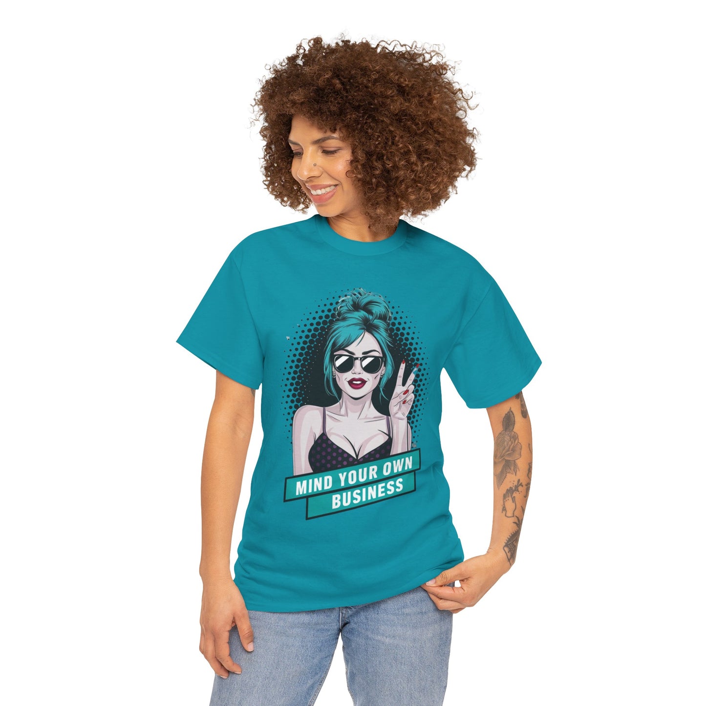 Sexy PopArt Girl Mind Your Own Business Tshirt unisex heavy cotton