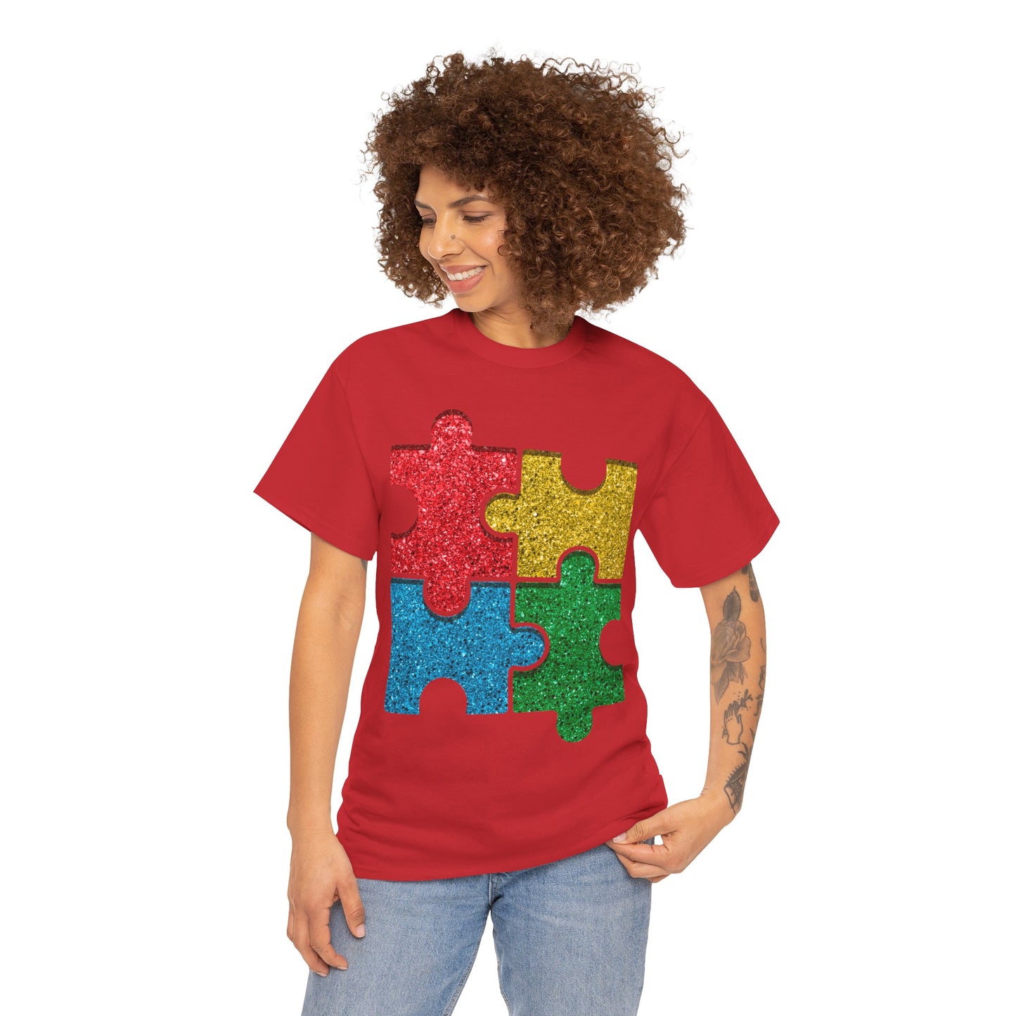 Autism Puzzle Pieces T-shirt Unisex Heavy Cotton