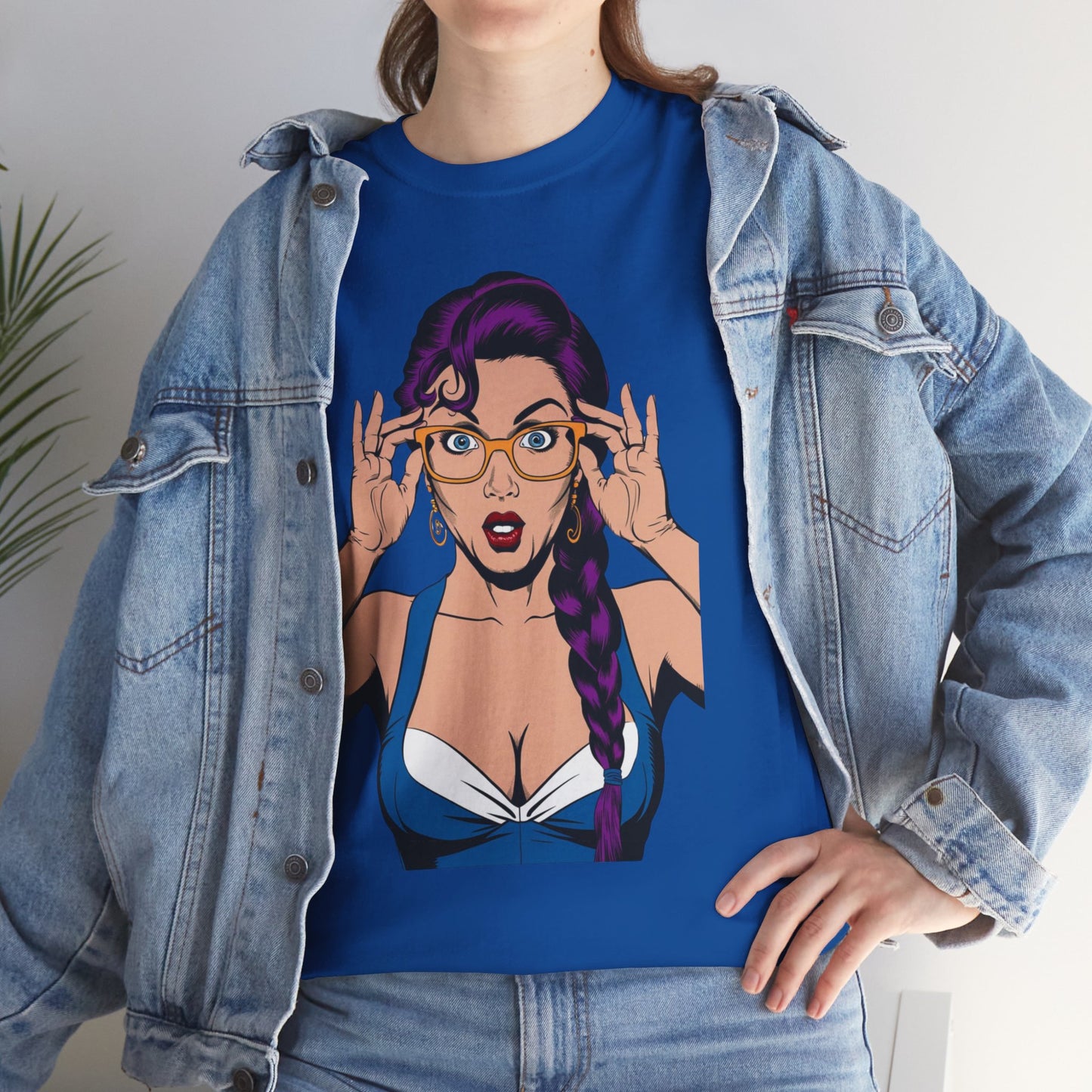 Sexy PopArt Girl Glasses and Braids Tshirt unisex heavy cotton