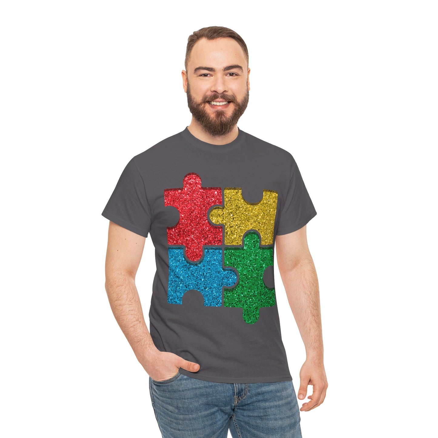 Autism Puzzle Pieces T-shirt Unisex Heavy Cotton