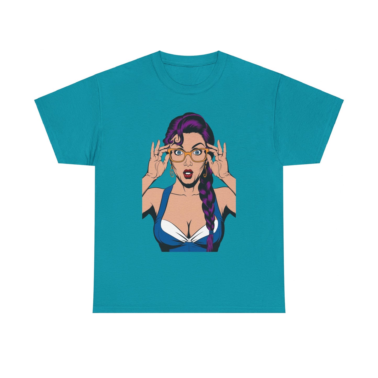 Sexy PopArt Girl Glasses and Braids Tshirt unisex heavy cotton