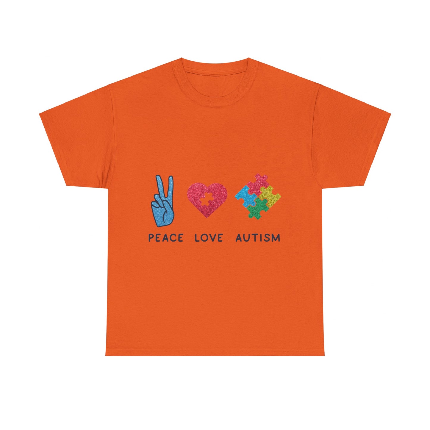 Autism Peace Love Autism T-shirt Unisex Heavy Cotton