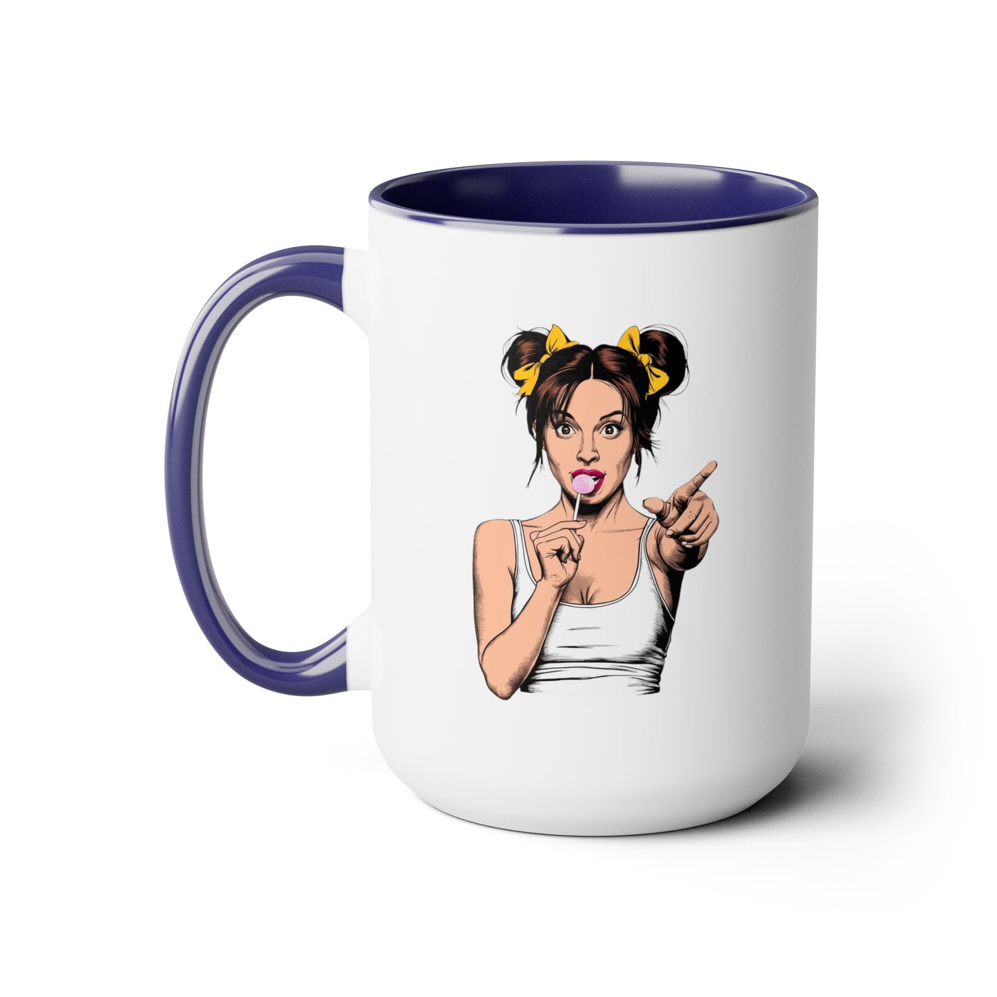Sexy PopArt Girl with Sucker and Pigtails 15oz Coffee Mug