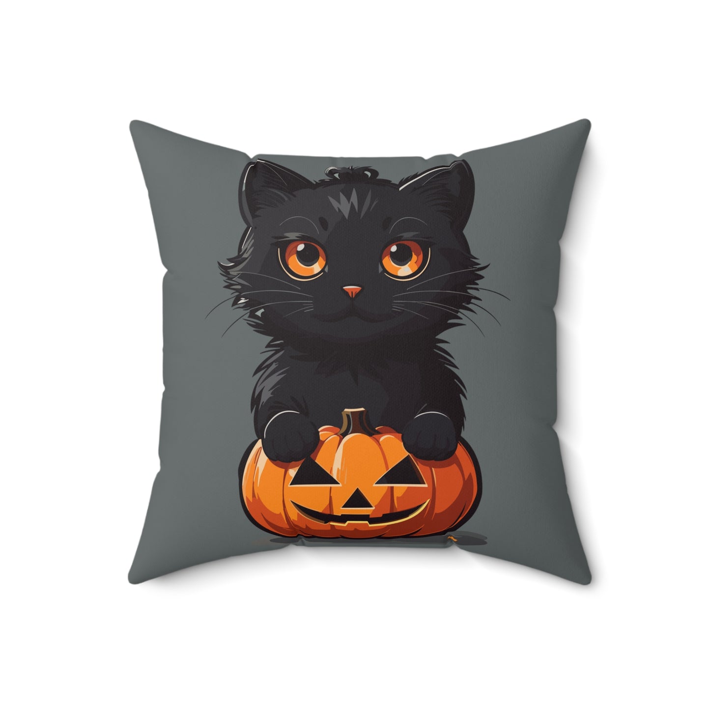 Throw Pillow Spooky and Cute 2-sided Jack-o-lantern Cute Kitty Halloween Spun Polyester Square Pillow