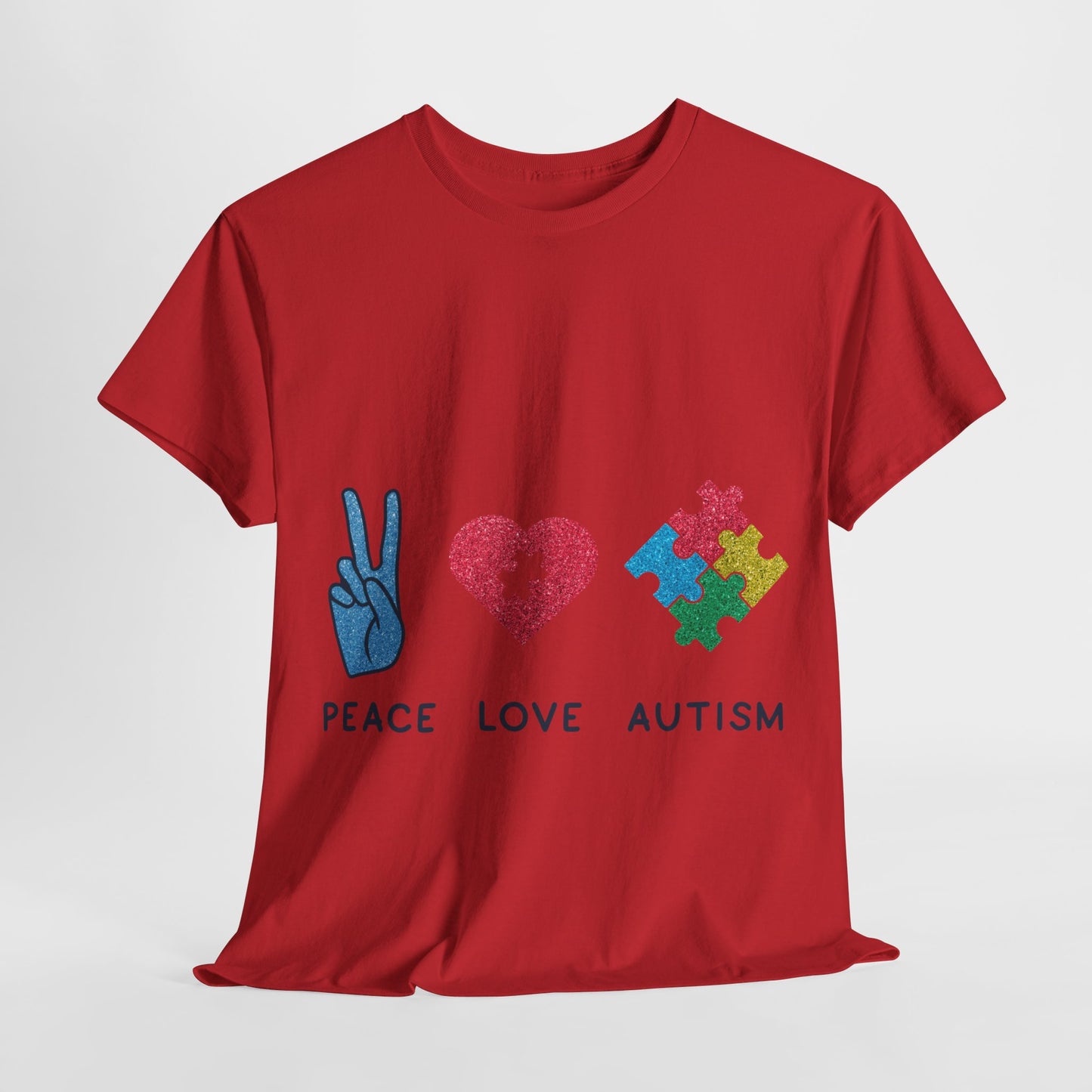 Autism Peace Love Autism T-shirt Unisex Heavy Cotton