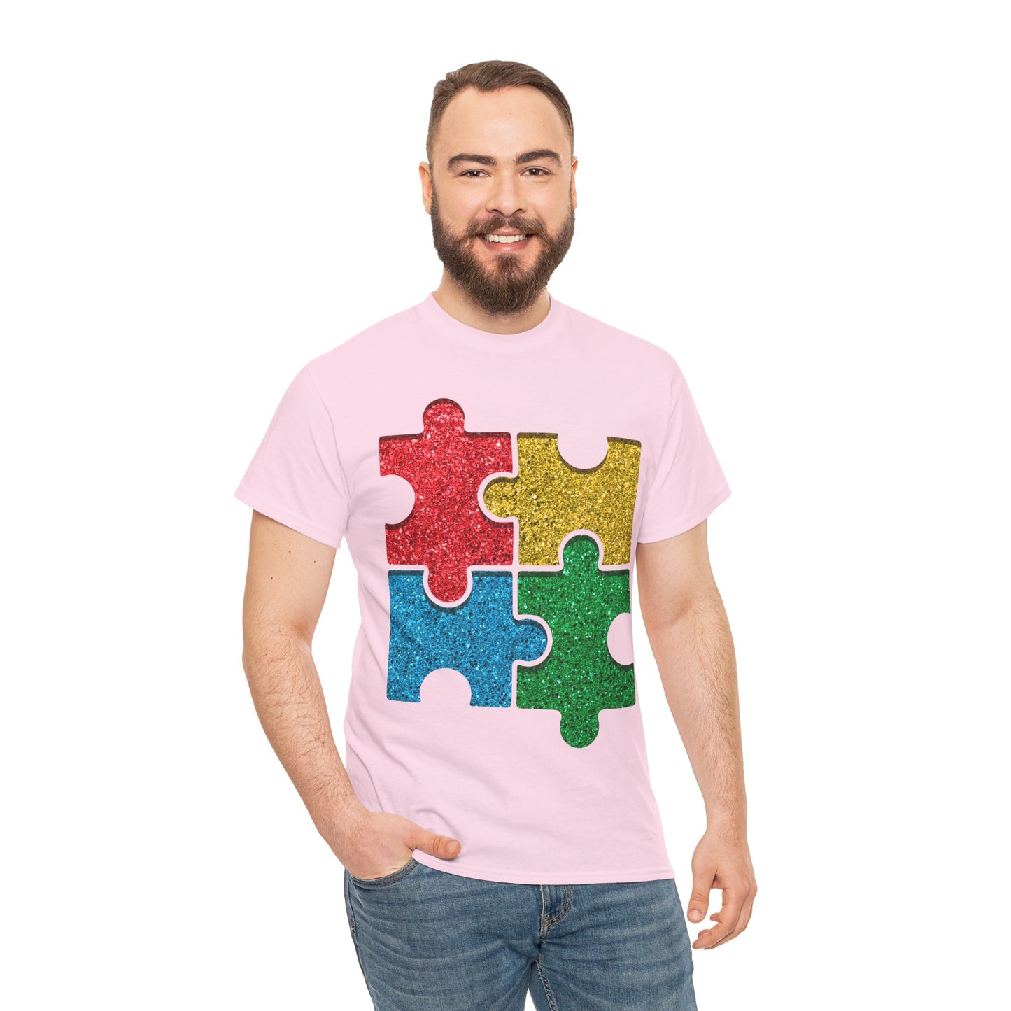 Autism Puzzle Pieces T-shirt Unisex Heavy Cotton