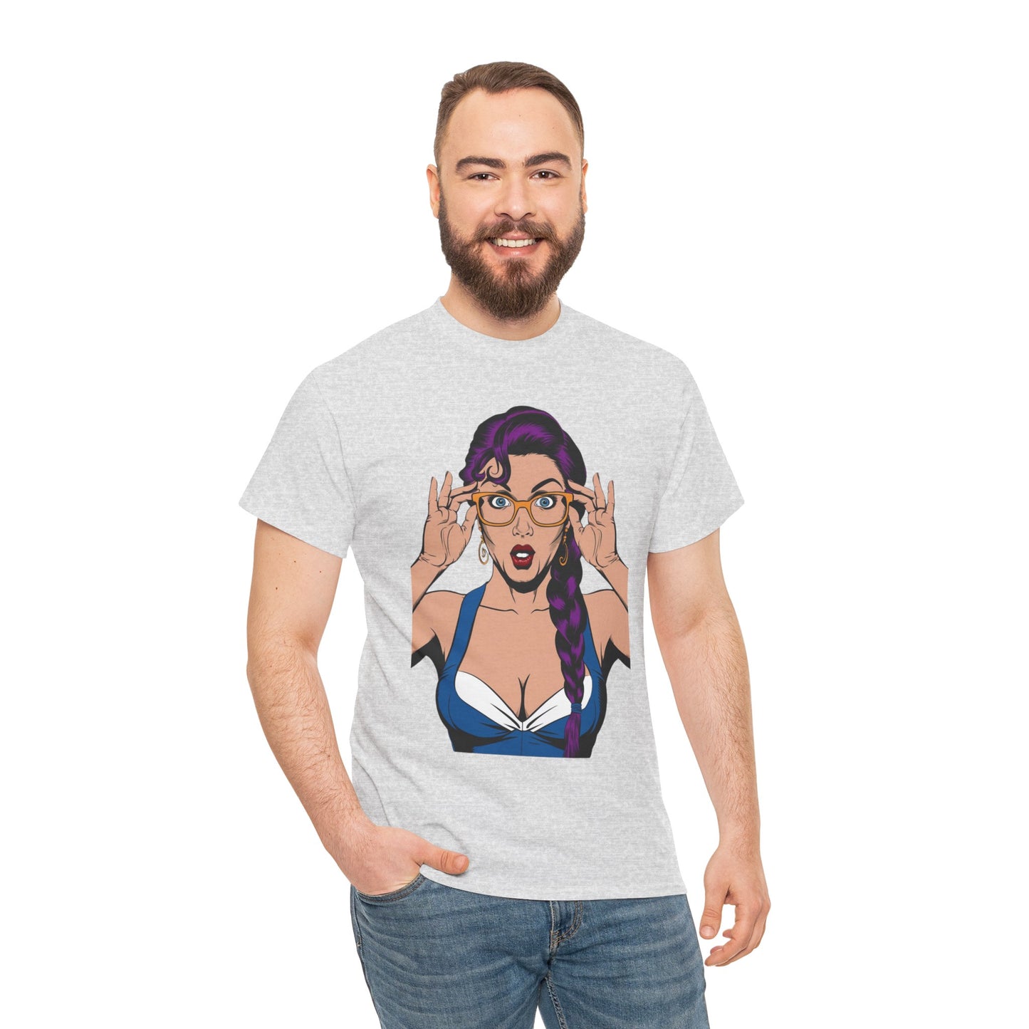 Sexy PopArt Girl Glasses and Braids Tshirt unisex heavy cotton