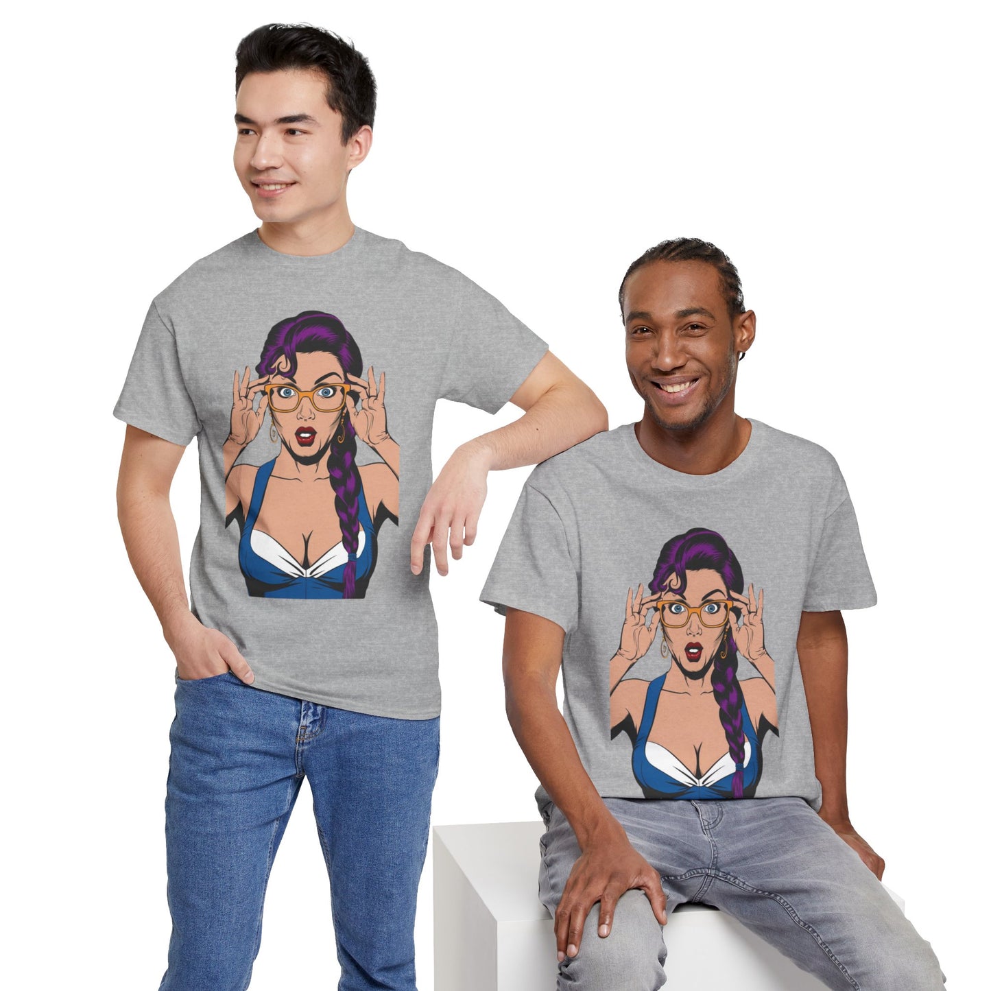 Sexy PopArt Girl Glasses and Braids Tshirt unisex heavy cotton